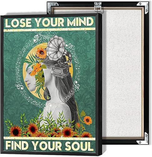 Miniatura 16 de Póster retro con texto en inglés «Lose Your Mind Find Your Soul», arte de pared inspirador para la salud mental, arte abstracto de música cósmica