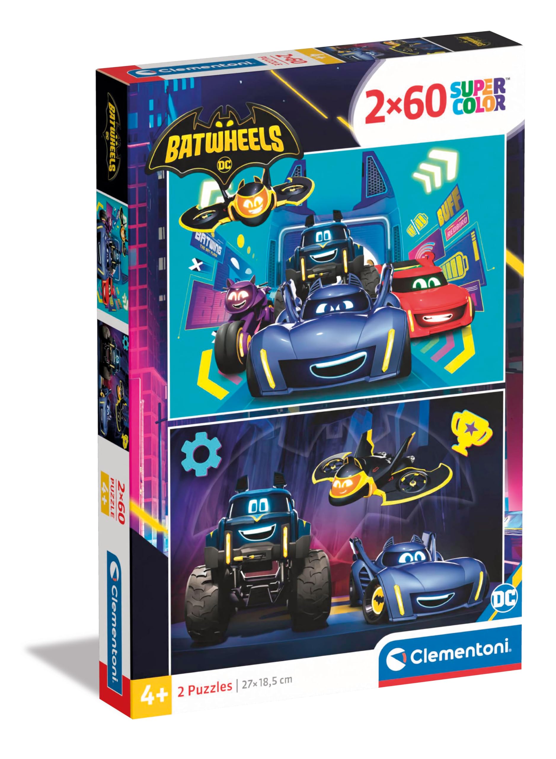 Clementoni Jigsaw Puzzle Batwheels 2 Puzzle With 60 Pieces - Supercolor Puzzle For Children 4-6 Years, Cartoon, Cars, Gift For Boy/Girls, Puzzle For Kids, Made In Italy, 24812