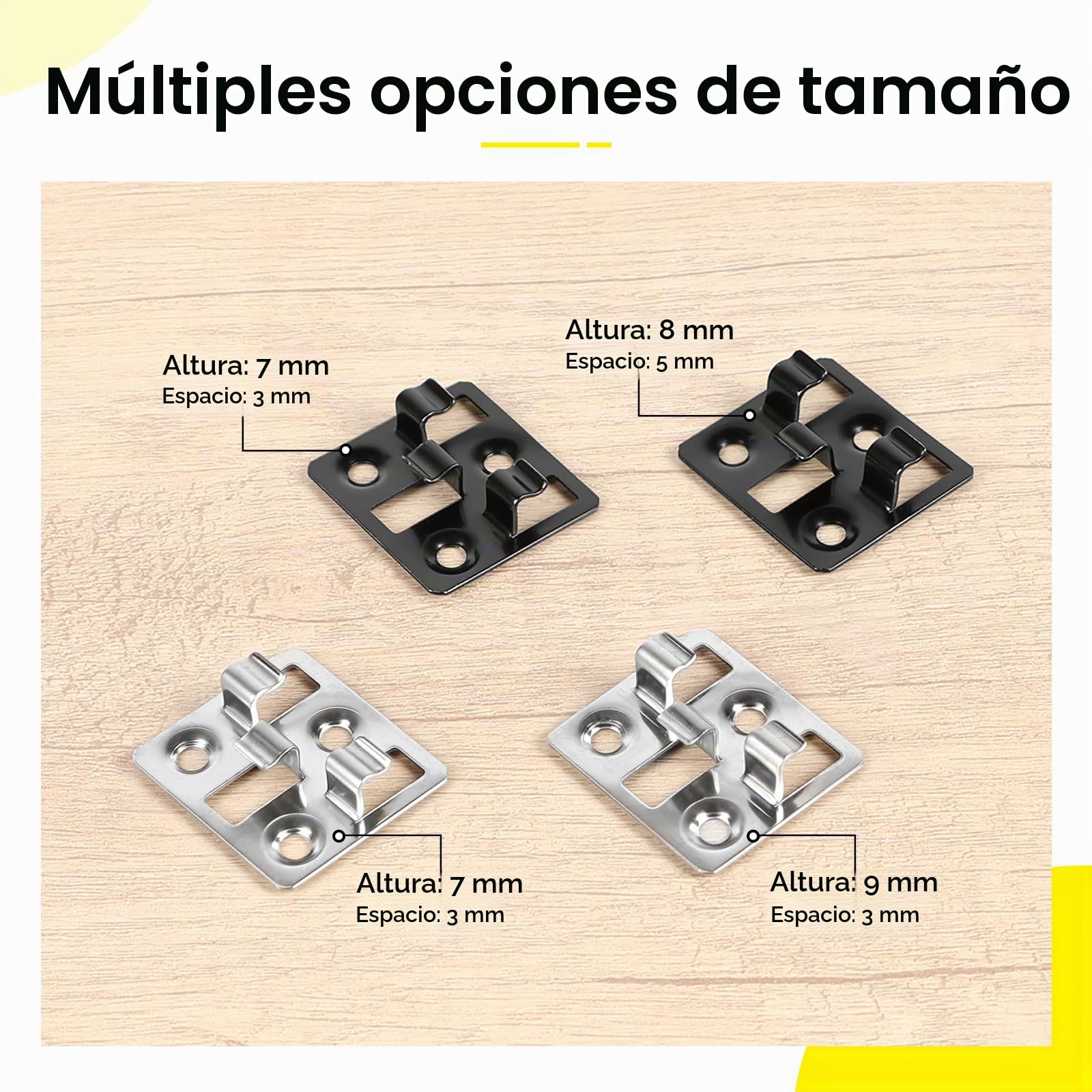100 unidades Clips de fijación para tarimas WPC en acero inoxidable, Clips ocultos, Separadores para fijación de tarimas WPC/BPC (Plateado, Espacio 3mm, Altura 7mm)