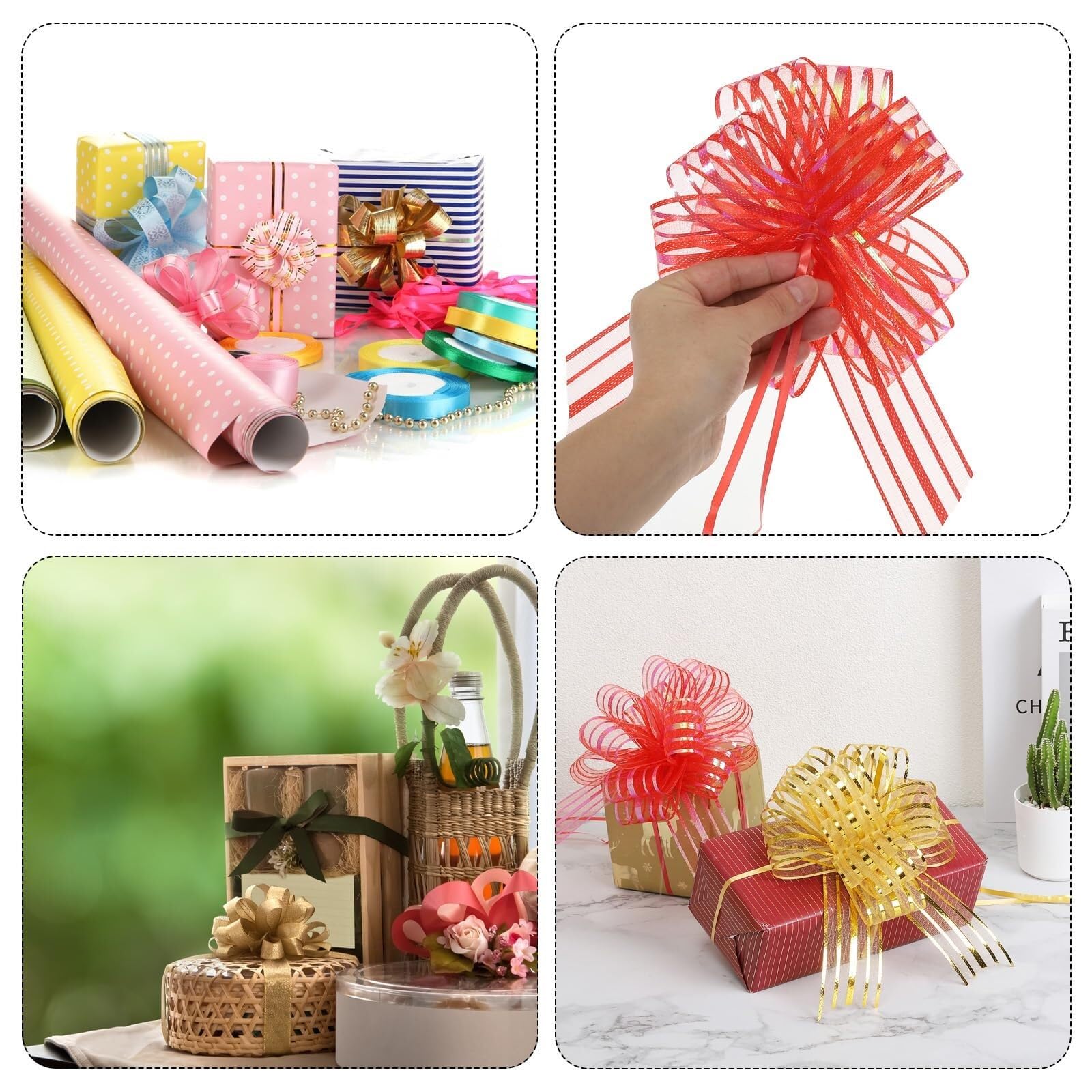 Fiocco da Tirare in Organza Rosso 12 Pollici Regalo | Fiocco decorativo largo 30 cm per regali, auto nuziali e composizioni floreali(White,16 Inch)