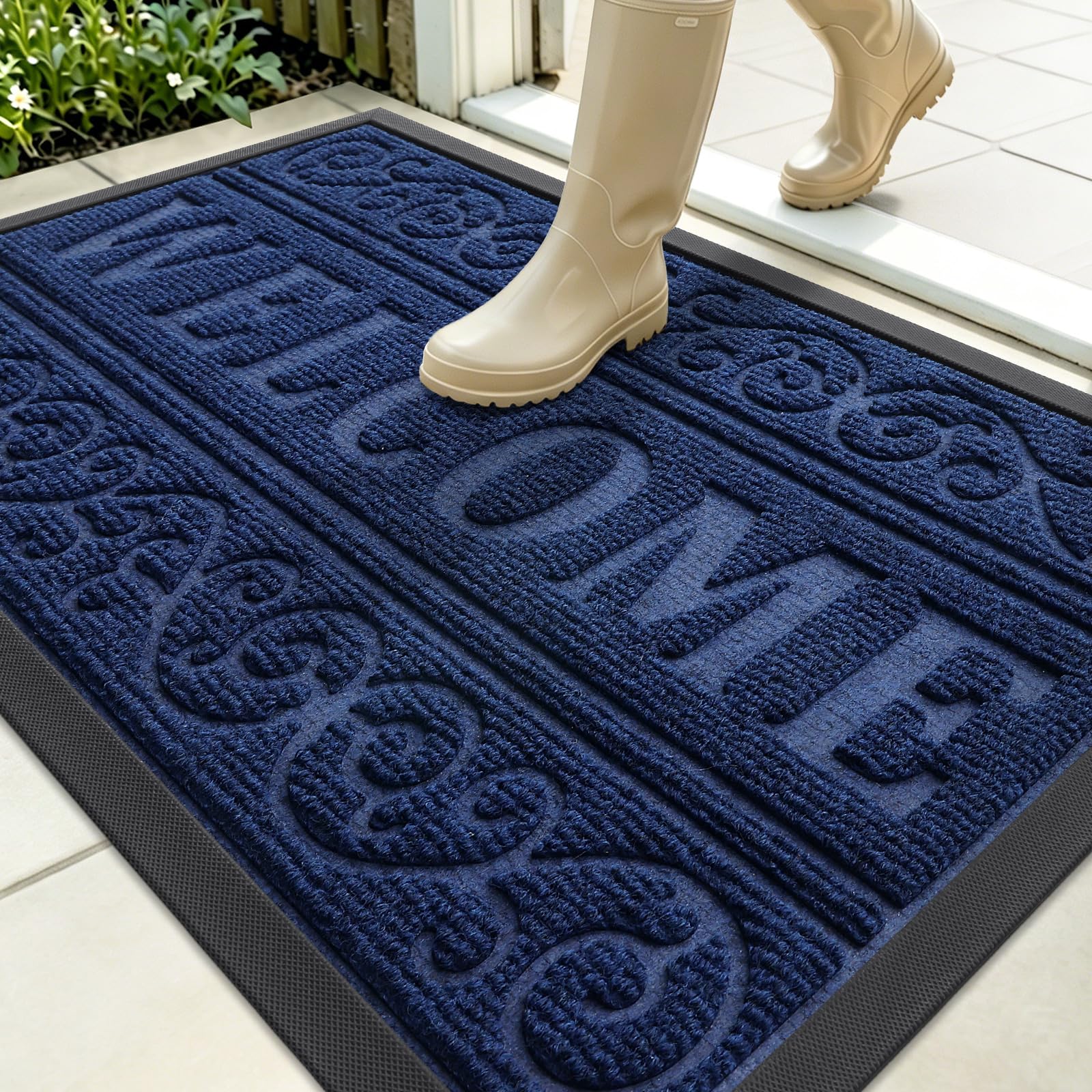 OLANLY Welcome Door Mat Indoor Outdoor 35x23, Heavy-Duty Rubber Doormat