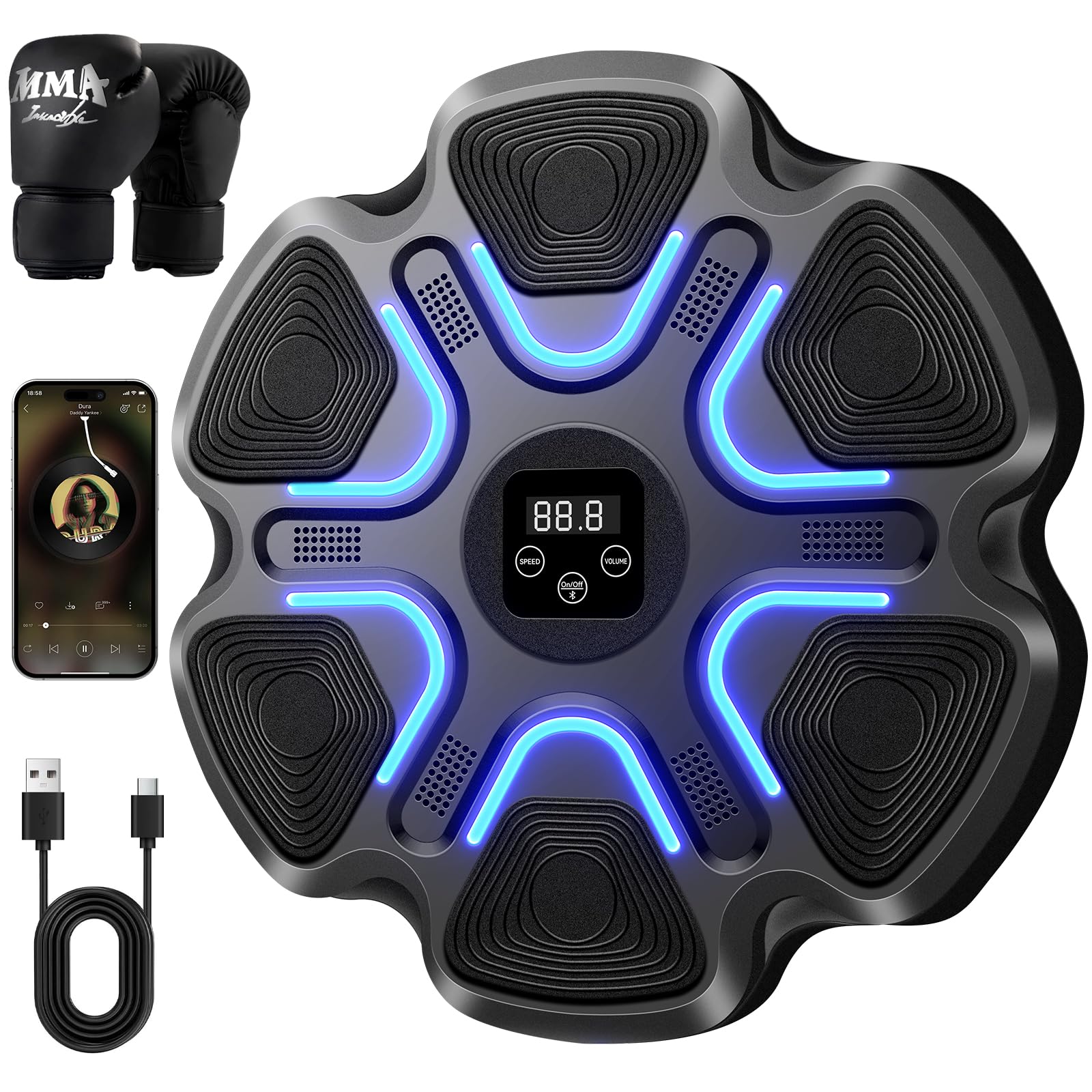 YORWHIN Music Boxing Machine für Kinder Erwachsene, Intelligente Bluetooth Boxautomat mit Boxhandschuhen, Wandmontierte Elektronische Boxmaschine mit 9 Geschwindigkeitsmodi für Zuhause Fitnessstudio