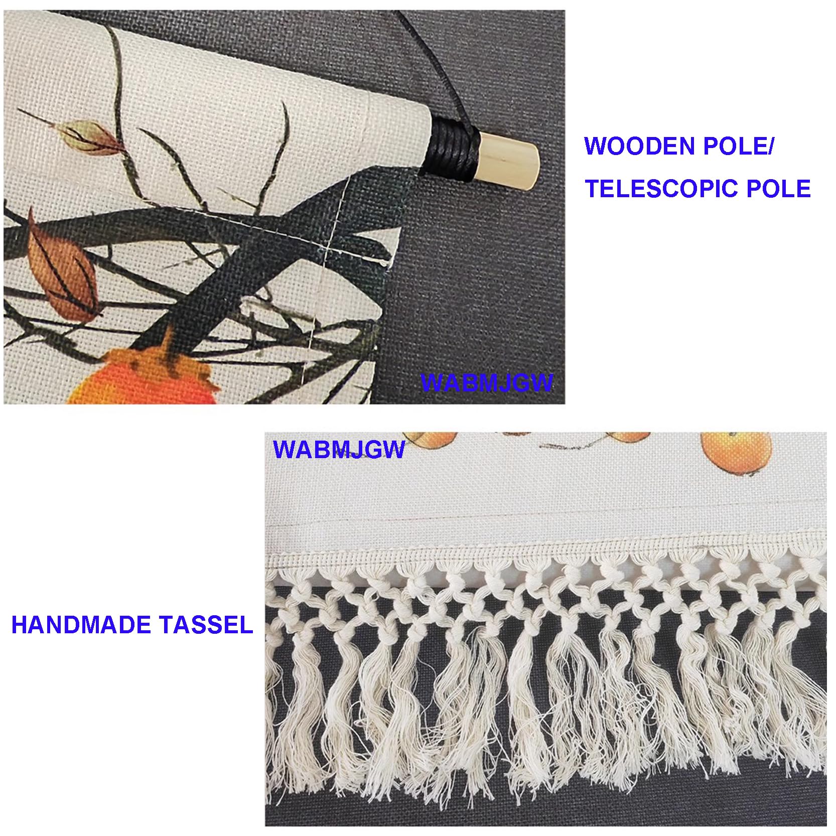 Tapiz Grande para Colgar en la Pared de macramé,Estilo nórdico,NO Hanging Rod,Tapiz de Pared con borlas de cordón de algodón, Pancarta Moderna de Lino y algodón decoración,G-120x40cm