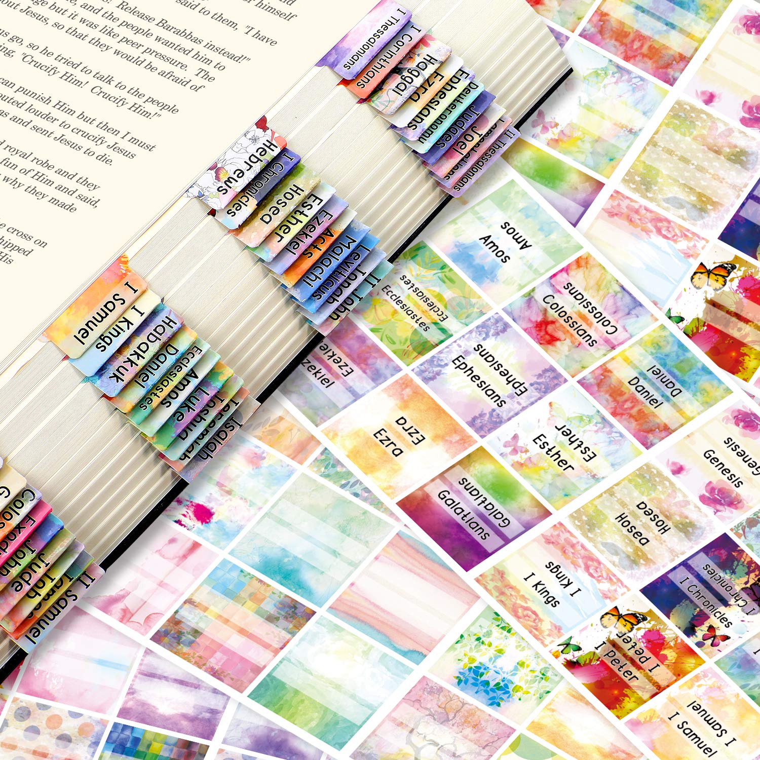 204 Pcs Bible Tab,132 Colorful Floral Tabs, Laminated,72 Blank Tabs