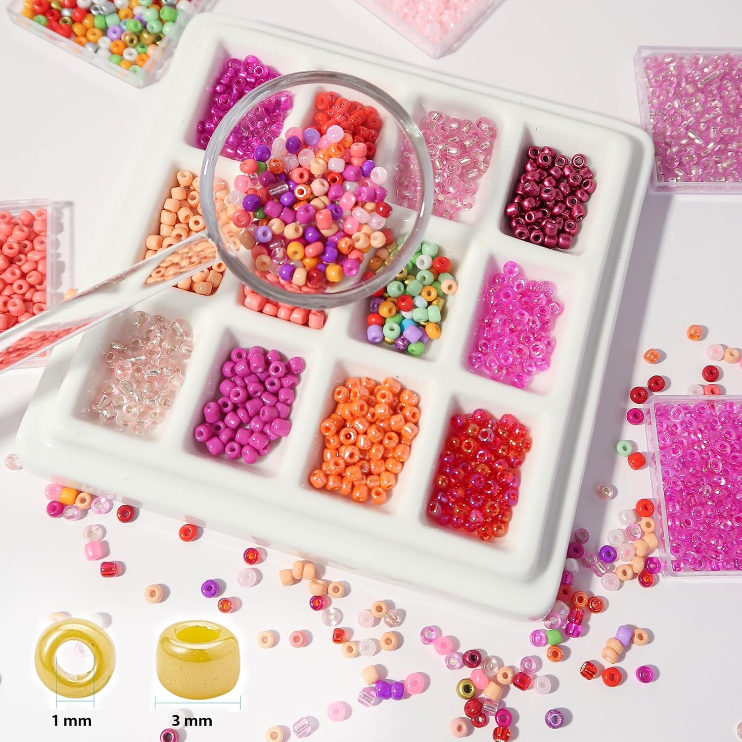 11200pcs Glass Seed Beads for DIY Crafting Bracelet Necklace Embroidery Jewelry Making Supplies (3mm, 400pcs/Color, 28 Colors, Red Scheme) - Image 6