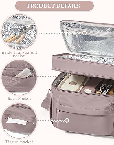 Miniatura 9 de Lonchera térmica para mujer, bolsa de almuerzo grande con correa para el hombro, lonchera para adultos, bolsas de almuerzo frescas para mujeres y