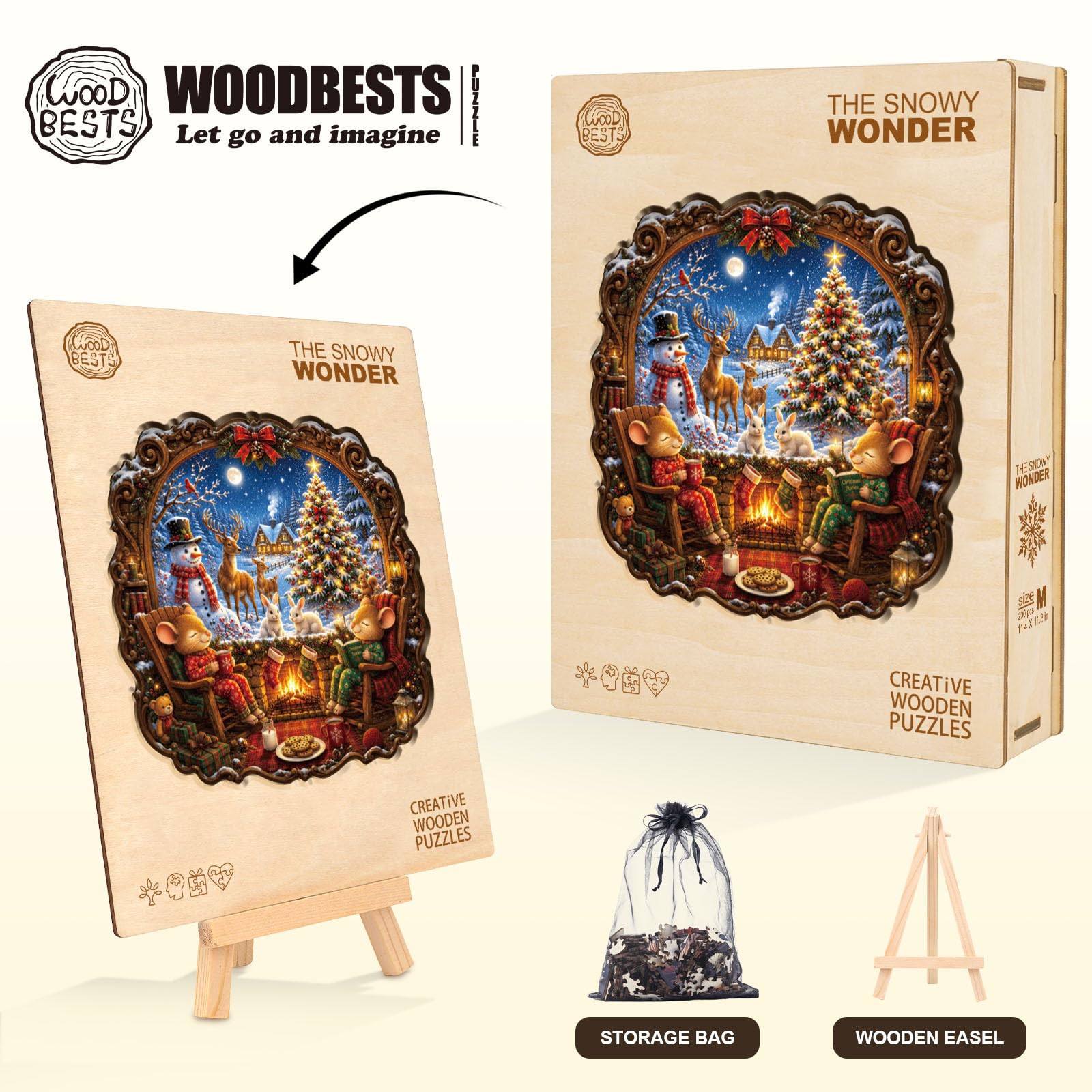 Puzzles en bois pour adultes, Snowy Wonder Puzzle de Noël 34 x 34 cm 275 | Pièces uniques en forme d'animal - Puzzle amusant - Cadeau de Noël et d'anniversaire pour homme et femme - Jeu de famille