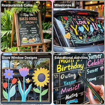 Liquid Chalk Markers Erasable Set of 12 Colors, Neon Liquid Chalk Pens for Chalkboard, Chalk Markers for Blackboard Fine Tip for Whiteboard, Glass, Windows, Mirrors, Restaurant Menu & Signs.