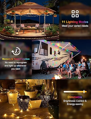 Miniatura 3 de Guirnalda de 400 luces LED enchufables al aire libre, IP67, impermeable, 157 pies, con control remoto, 8 modos, tira de luces para interiores, sala