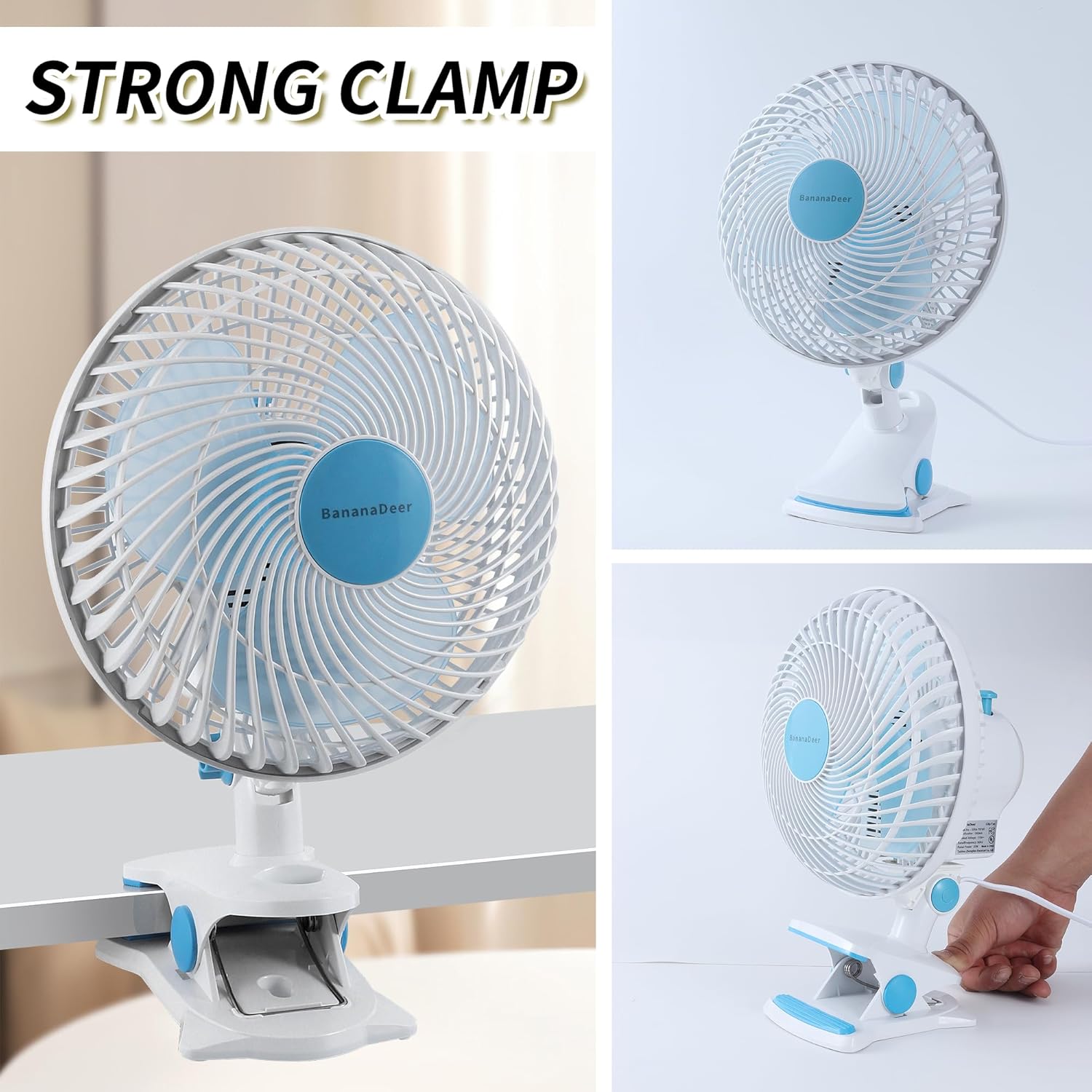 Oscillating Clip on Fan 9-Inch With Remote control, Portable Desk Fan Adjustable Tilt, w/Sturdy Clamp,3 Speed, 3 Timer, Shaking Fan for Home Office Dorm Table Bedroom Kitchen with 5FT Cord