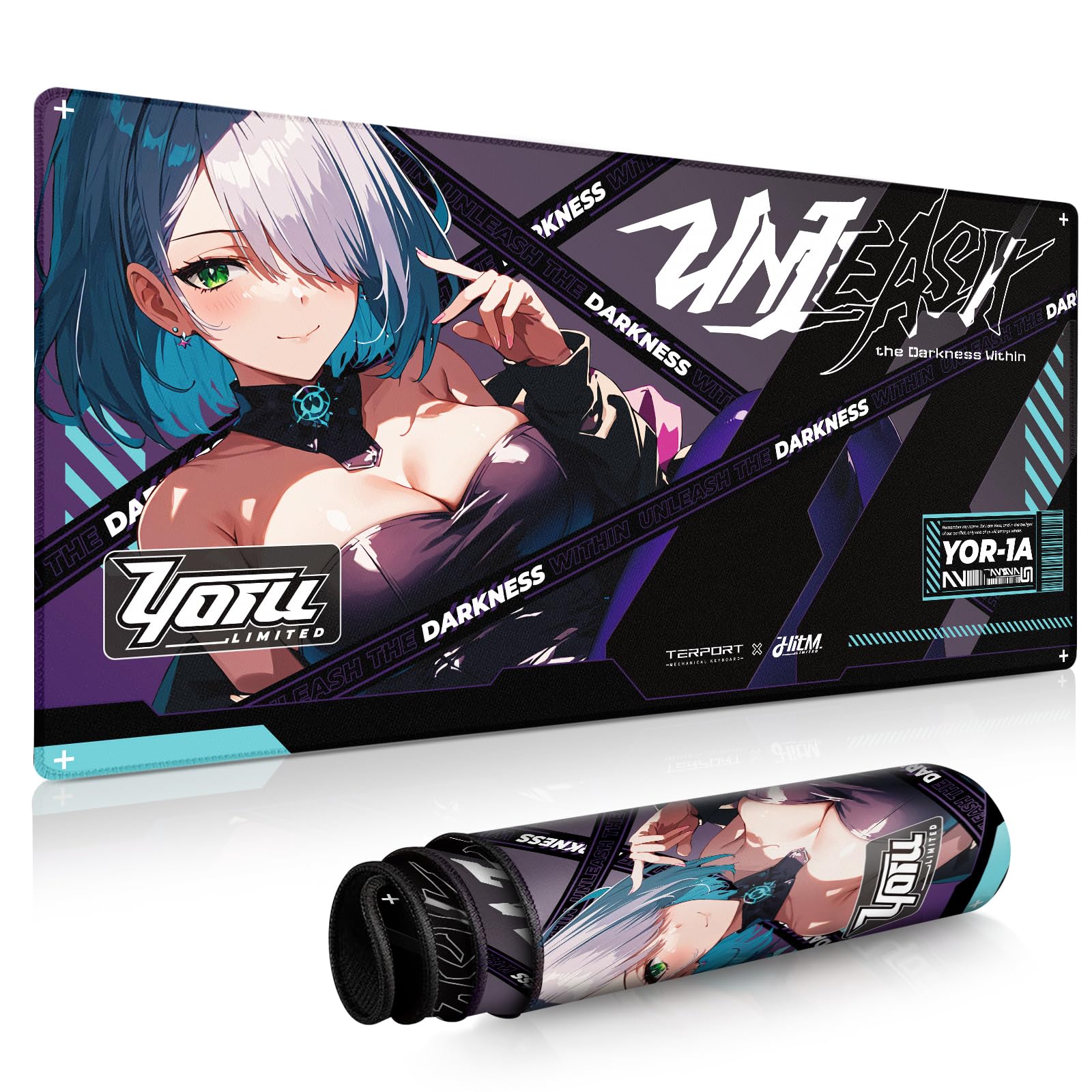 TERPORT Mouse Pad Gaming Grande con Yoru Diseño de Animación 90x43cm - Púrpura y Azul