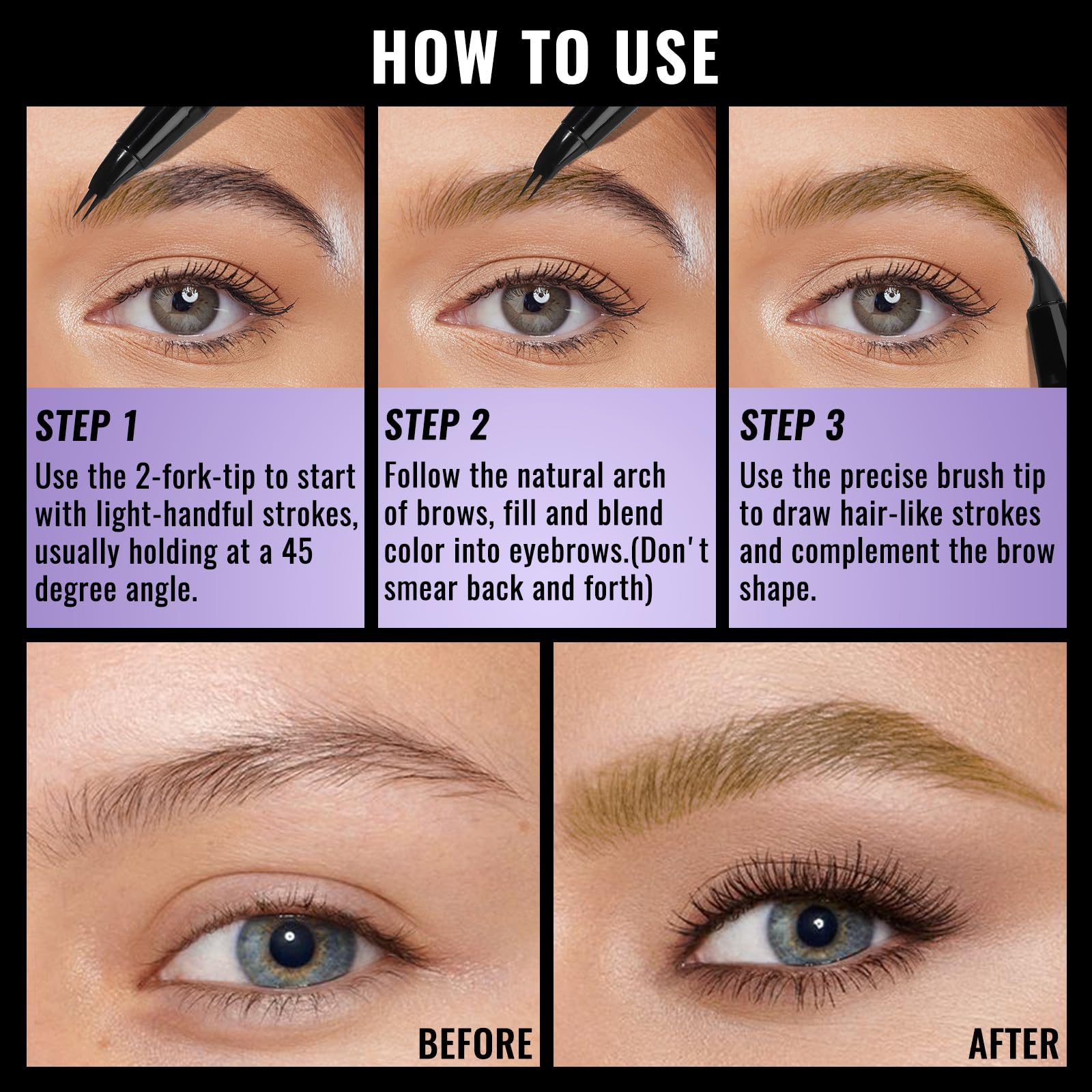UCANBE Crayon Sourcils 2-en-1 Effet Microblading - Waterproof & Longue Tenue 24H - Stylo Sourcils Double Embout pour Tracé Poil à Poil Naturel - Pointe Fourchette Précise (Brun clair)
