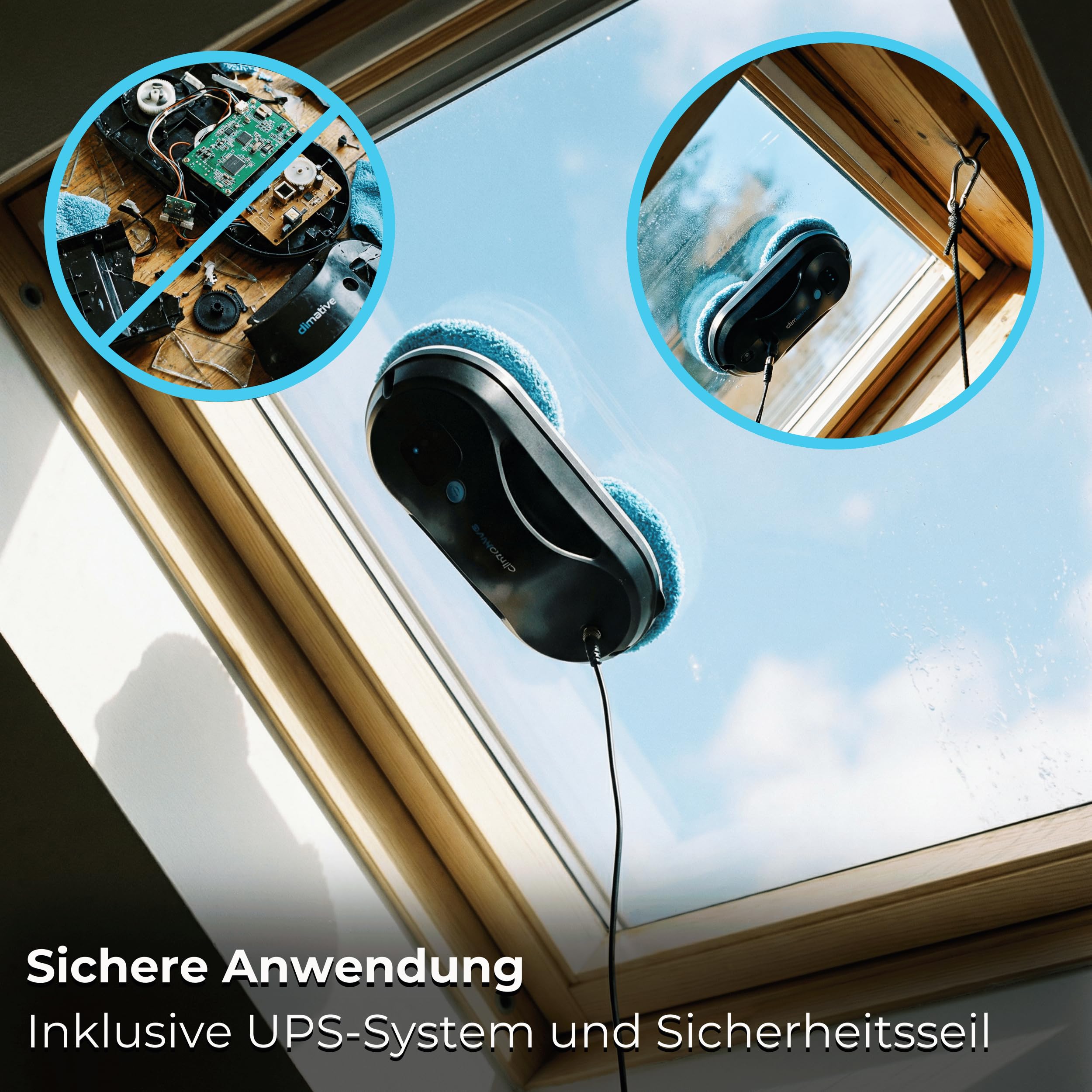 Fensterputzroboter mit Ultraschall-Sprühfunktion, 6600Pa, USV-Sturzsicherung, Kantenerkennung, Hochhausfenster, WiFi Smarte App, Fensterroboter, Fenstersauger, Fensterreiniger, Glasreiniger, 10 Pads