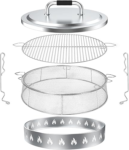 Uniflasy Kit de accesorios para hoguera para hoguera individual, soporte de acero inoxidable 304, escudo, rejilla de cocina, tapa, mango, portátil