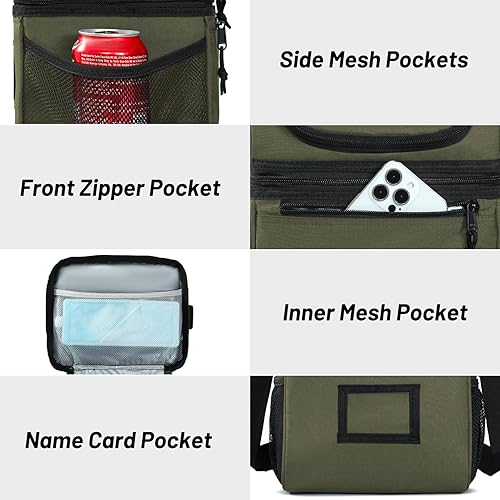 Miniatura 5 de MIER Lonchera con 2 compartimentos para hombres y mujeres, a prueba de fugas, bolsa térmica para el trabajo (M, verde militar)