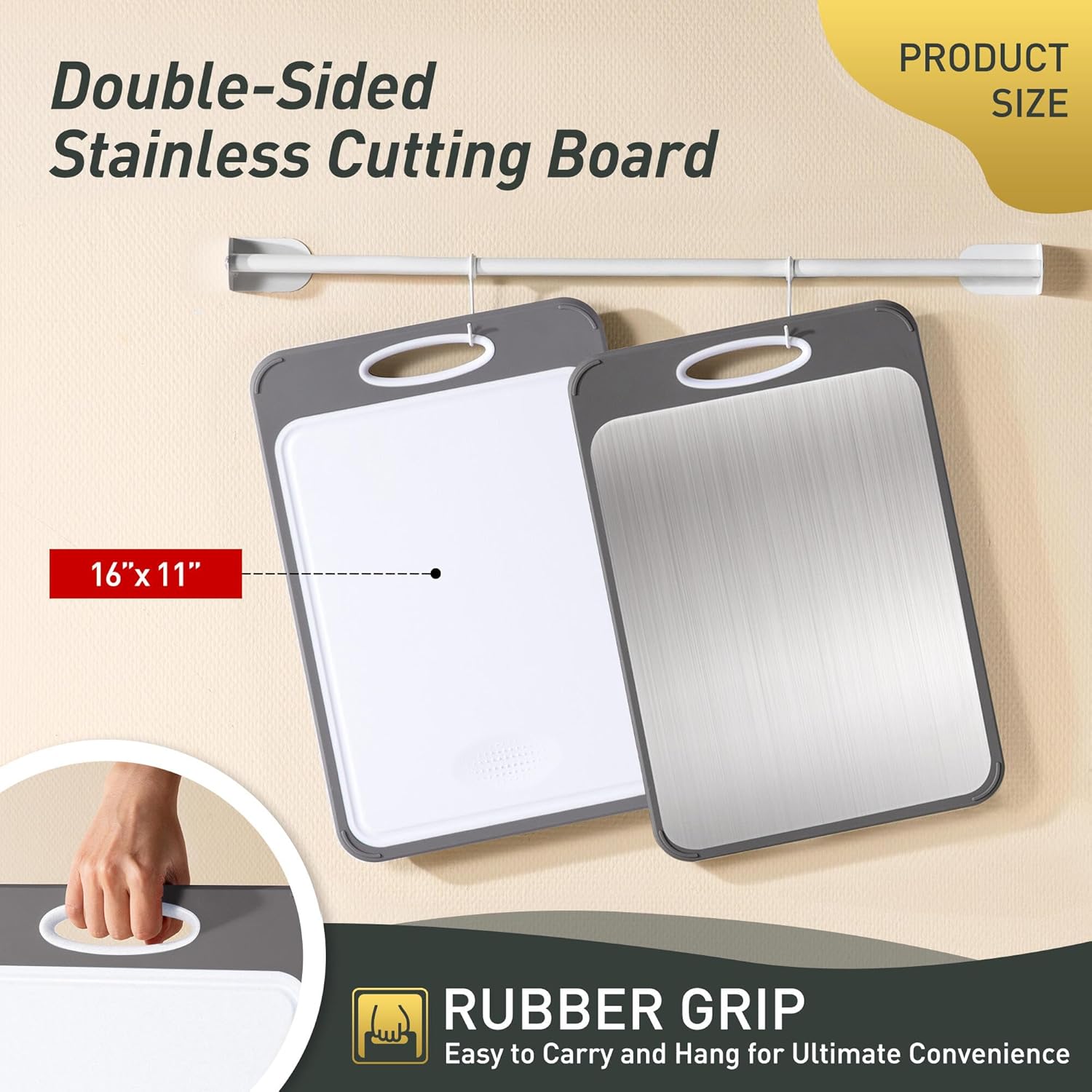 2 in 1 stainless steel cutting board with handle chopping butcher block not titanium best mama mommy bonus mom ever mother in law gifts step mom stepmom grandma gigi granny nana present medium(15.7"l x 10.6"w) gray