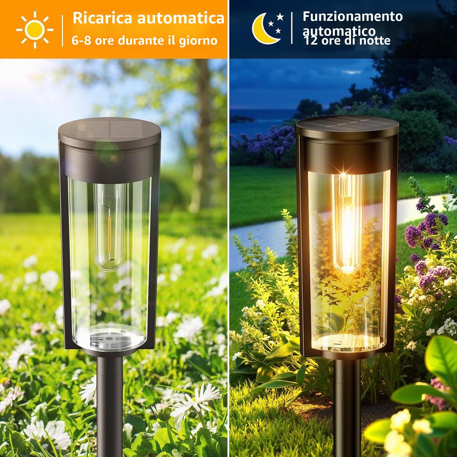 RECHOO Lampade Solari per Esterni da Giardino, 4 Pezzi di Lampade Solari Vintage per Esterni con Luminosa Luce Bianca Calda, Batteria da 1000mAh, IP65 Impermeabile, Lampade Solari per Esterni per
