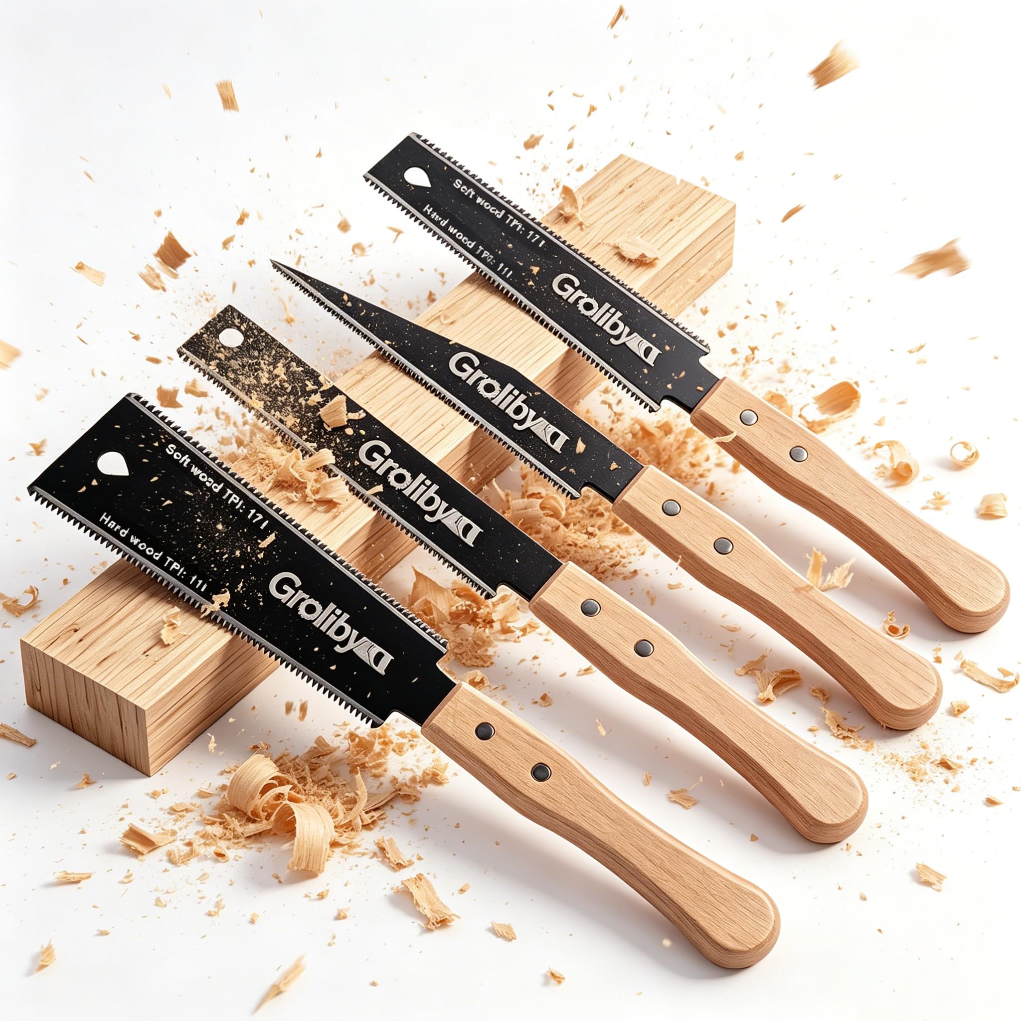 Sierra Japonesa Juego de 4 Piezas Ryoba y Sierra de Tracción Profesional Hoja de Acero al Carbono SK5 11 17 TPI Serrucho de Precisión para Bricolaje y Muebles Sierra Manual de Corte Fino