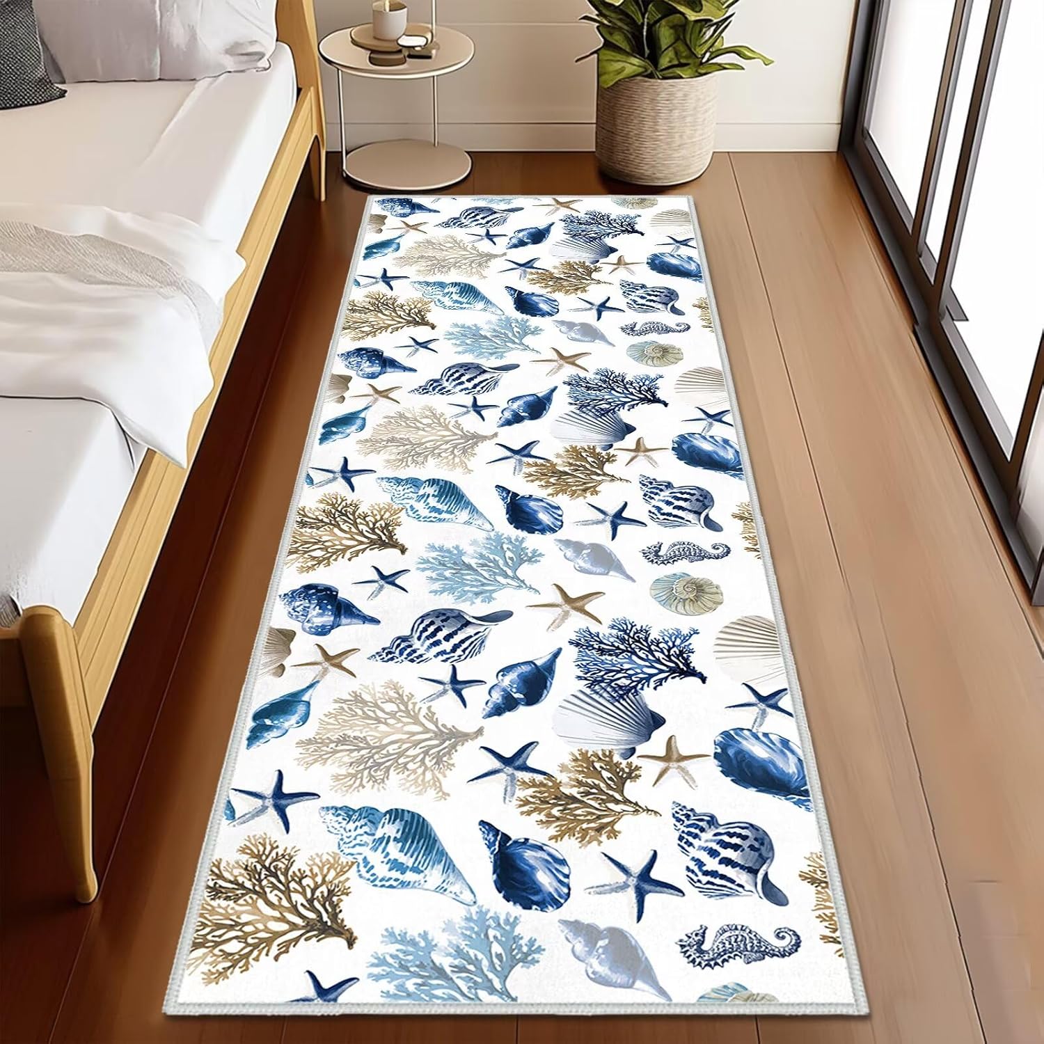 Coastal Rug Runner 2x5 for Entryway,Nautical Kitchen Rug Runner Washable Indoor Door Mat Bedroom Area Carpet Blue Hallway Rugs Non Slip Accent Throw Rugs Beach Ocean Floor Carpets Runners for Entry