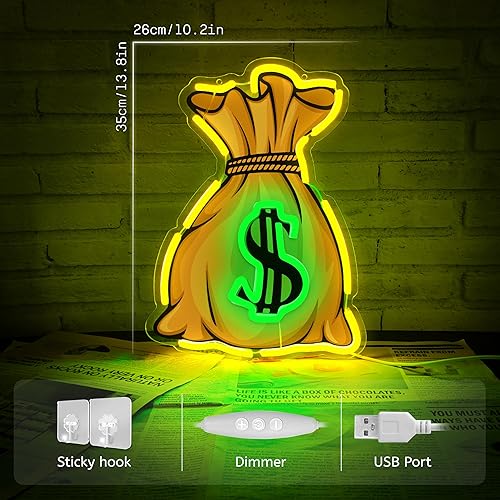 Miniatura 2 de Letrero de neón para decoración de pared, luz de neón de dólar, letrero LED regulable para sala de juegos, dormitorio, regalo de cumpleaños para