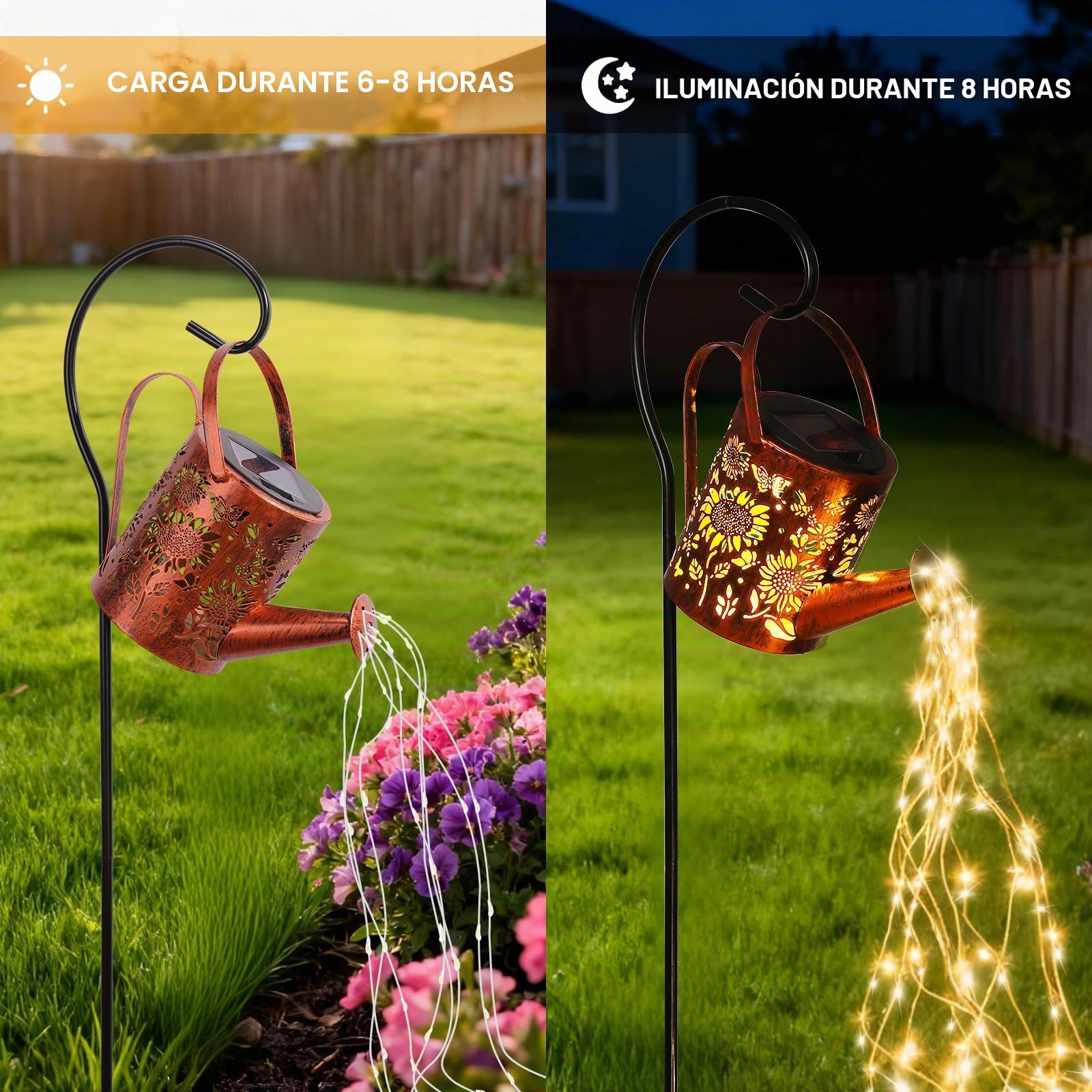ZKLiLi luces solares al aire libre jardín girasol jardines luz, jardinería regalos, Mon Solar regado lata linterna para jardín, patio, patio, Pathway linterna planta decoración