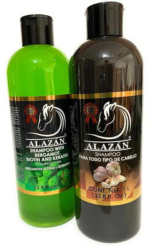 ALAZÁN, DUO SHAMPOO DE CABALLO PARA USO HUMANO, 1L AJO Y 1L BERGAMOTA