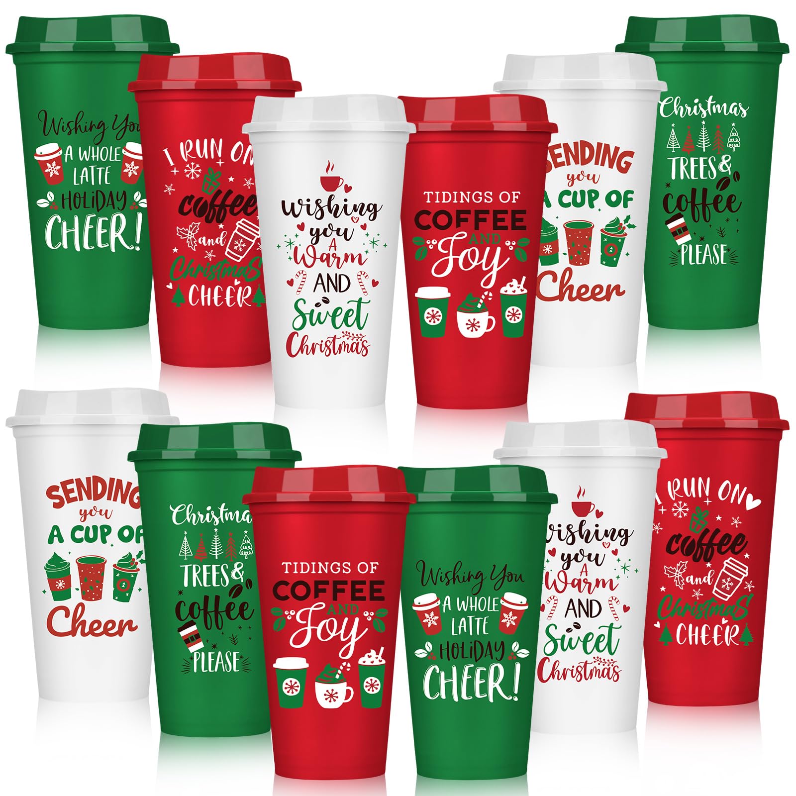 Amazon.com | Pickmesh 12 Pack Christmas Coffee Cups Gifts Bulk 16 oz  Reusable Coffee Cup Tumblers with Lid Plastic Cups Travel Mug Thank You  Gifts for Women Coworkers Holiday Drinks: Tumblers &