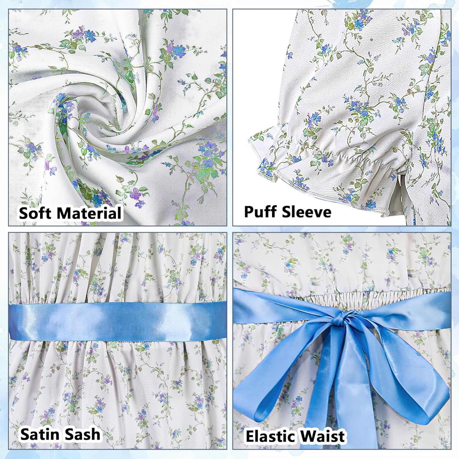 Regency Dress for Women Long Floral Print Short Puff Sleeve Empire Waist Maxi Dress Vintage Inspired Costume - Image 5