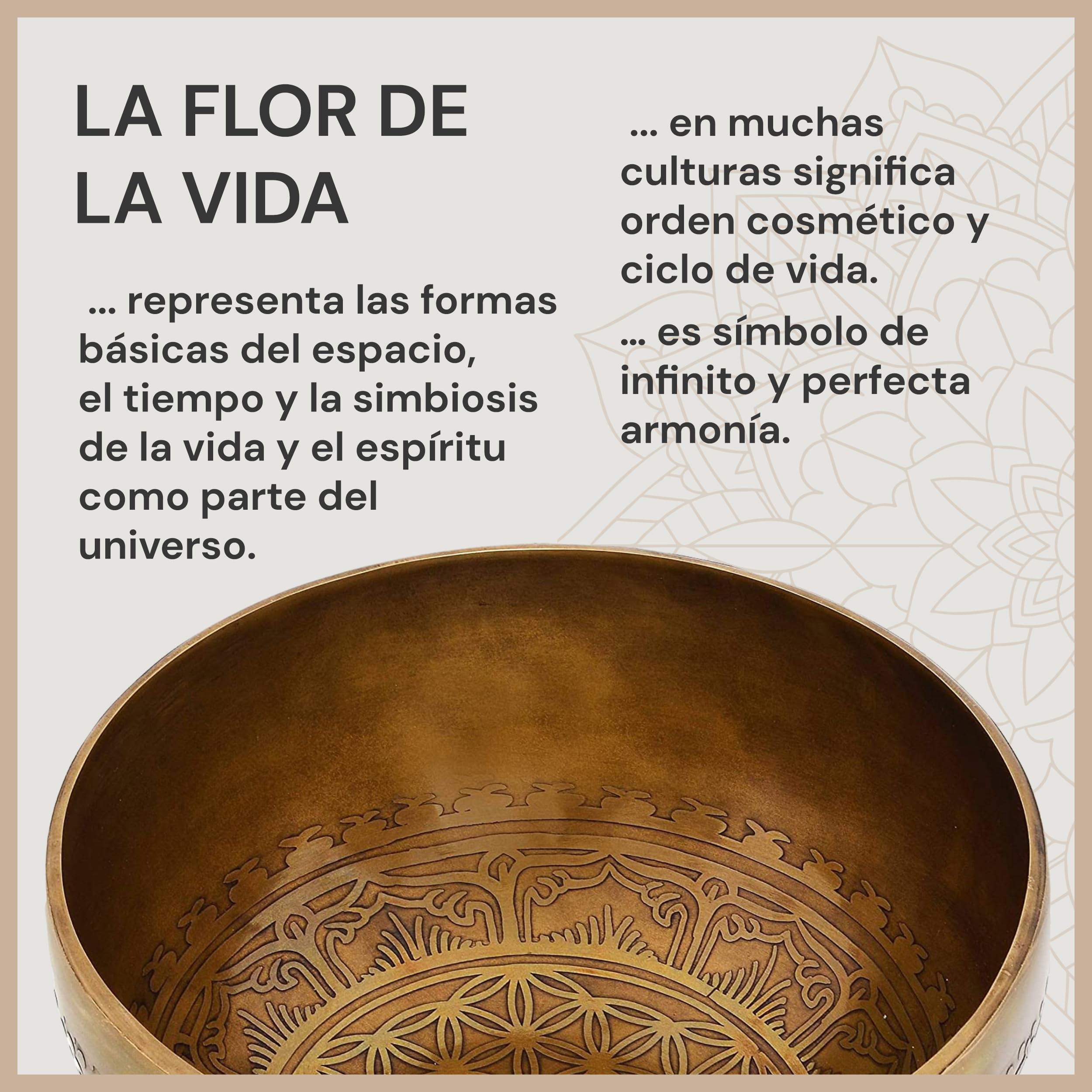 Cuenco tibetano con grabado de la flor de la vida para yoga, meditación y relajación, diámetro 20 cm, 1.100 g, superficie antigua, hecho a mano tradicionalmente …