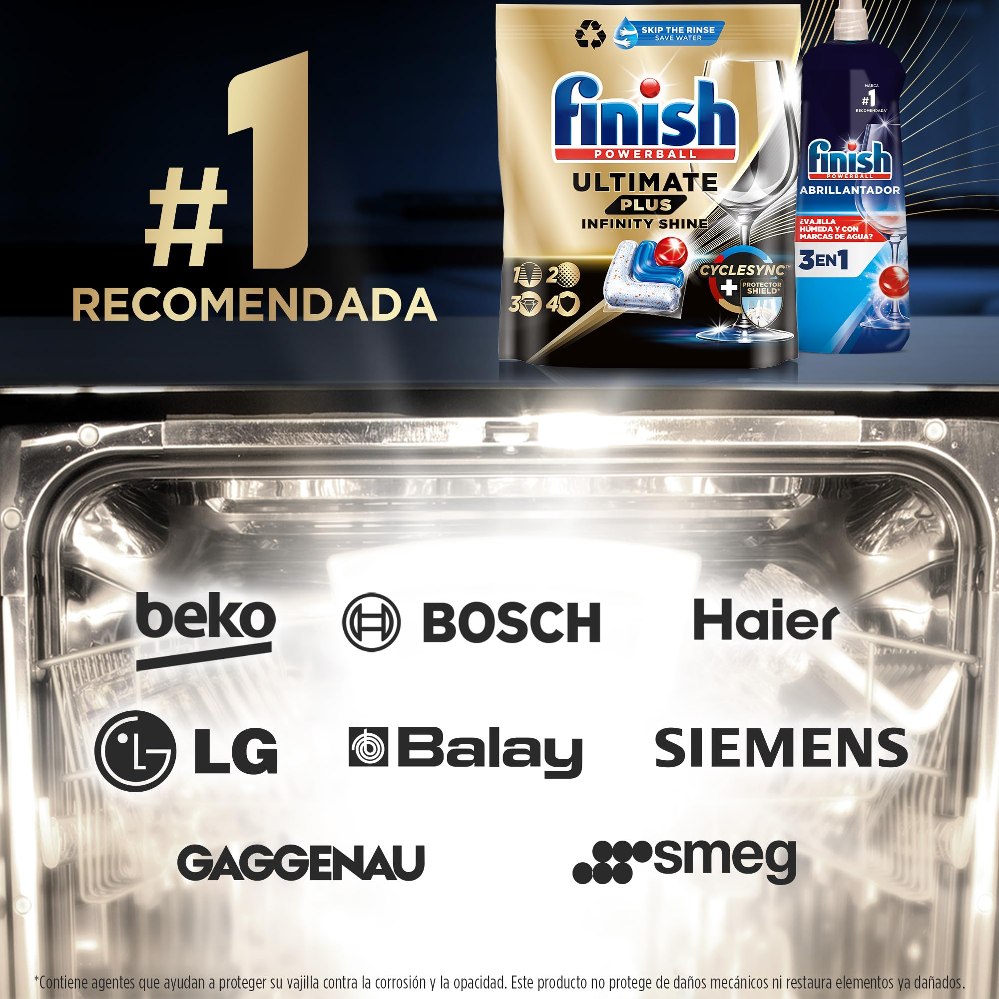 Finish Ultimate Plus Infinity Shine, Pastillas para el Lavavajillas, limpieza y brillo intensivos, y protección del cristal, 73 pastillas