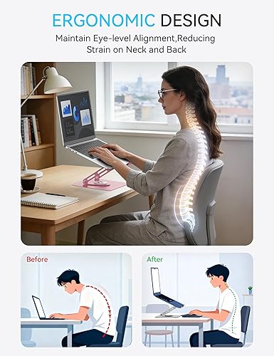 Miniatura 3 de SOUNDANCE Soporte para Laptop con Base Giratoria de 360°, Elevador Ergonómico de Computadora para Escritorio, Altura Ajustable Multi-Ángulo, Soporte