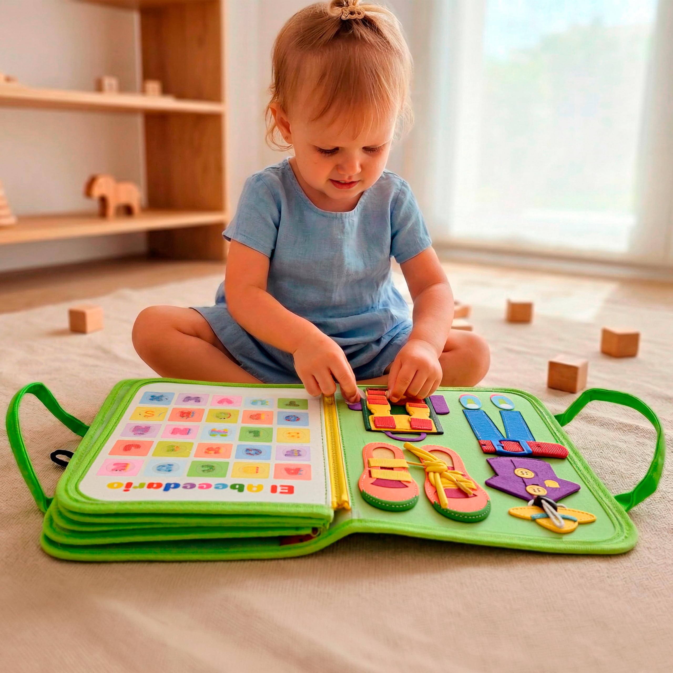 Busy Board Montessori Español | Libro Sensorial Montessori 10 Capas +26 Actividades | Juguetes Educativos 2 3 4 Años | Motricidad Fina | Maletín Busy Book Fieltro | Regalo Niño Niña