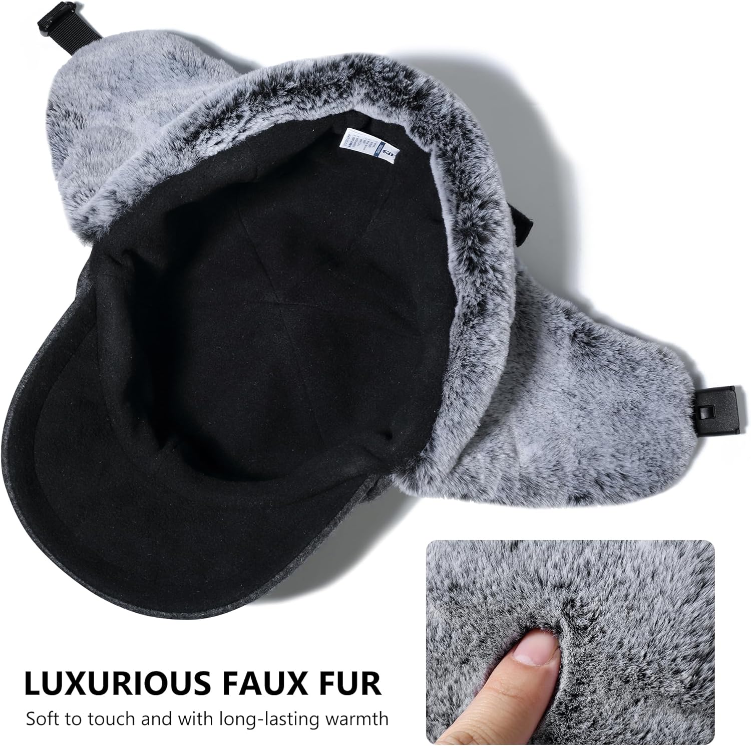 GADIEMKENSD Unisex Winter Wool Baseball Cap with Faux Fur Lined Ear Flaps, Trapper Hat with Reflective Line - Image 4