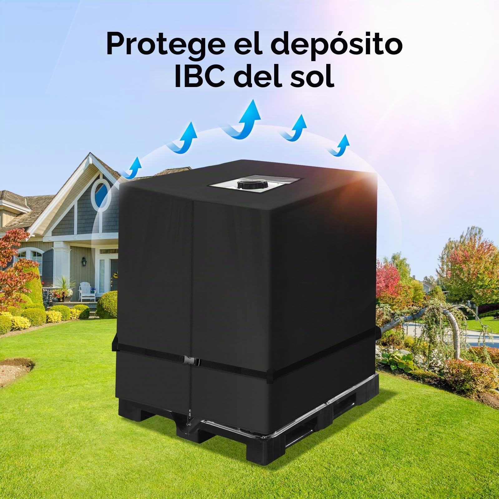 IBC Cubierta para Depósito de Agua 1000 litros NEVERLAND 420D Cubierta Contenedor IBC Funda de Deposito Agua 1000L Lona Protectora para depósito de Agua 120x100x116cm Negro