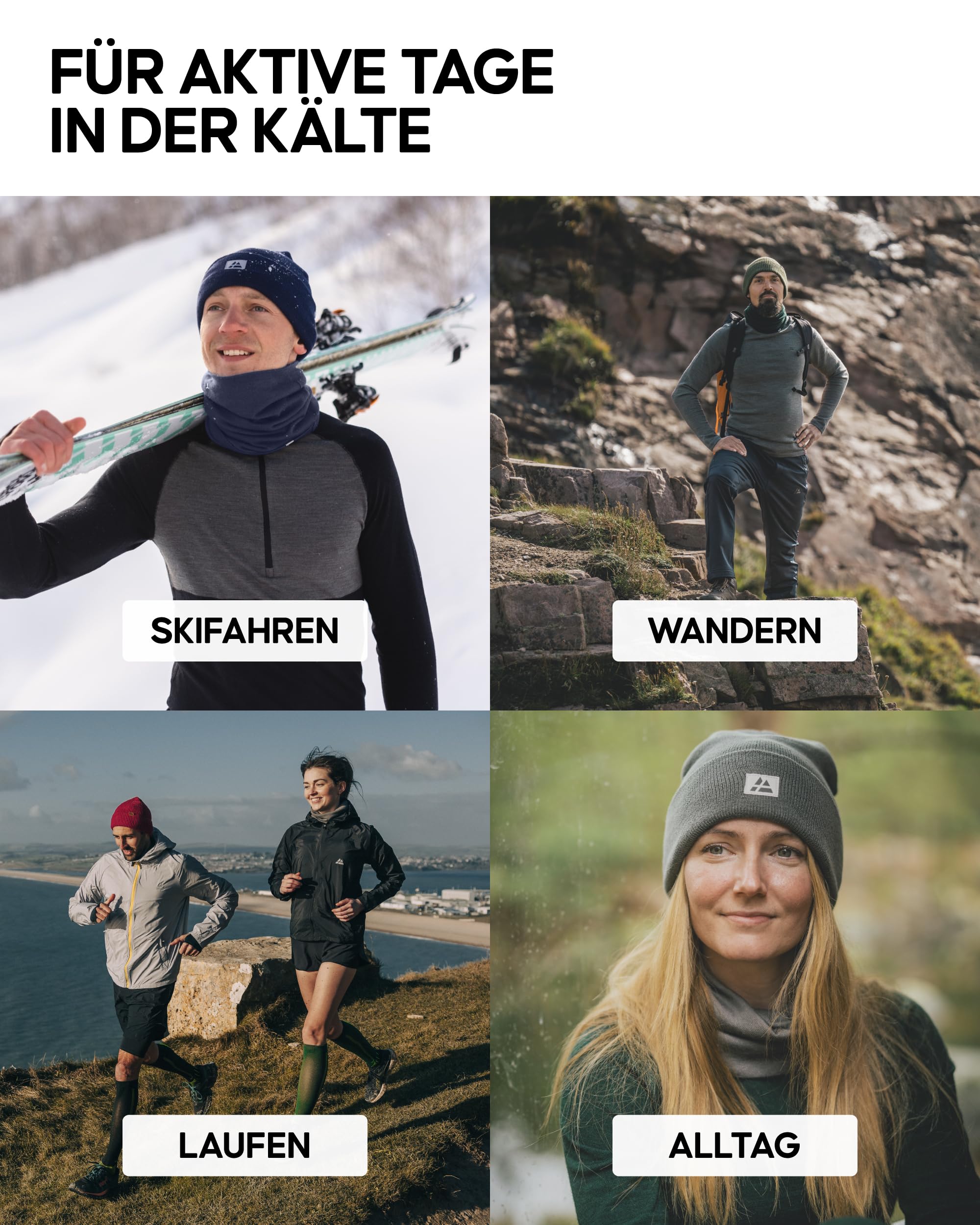 DANISH ENDURANCE Merino Laufmütze Herren & Damen, Atmungsaktiv & Warm | Merino Laufmütze, Atmungsaktiv, Warm & Geruchshemmend, für Sport, Radfahren & Wintertage, Unisex