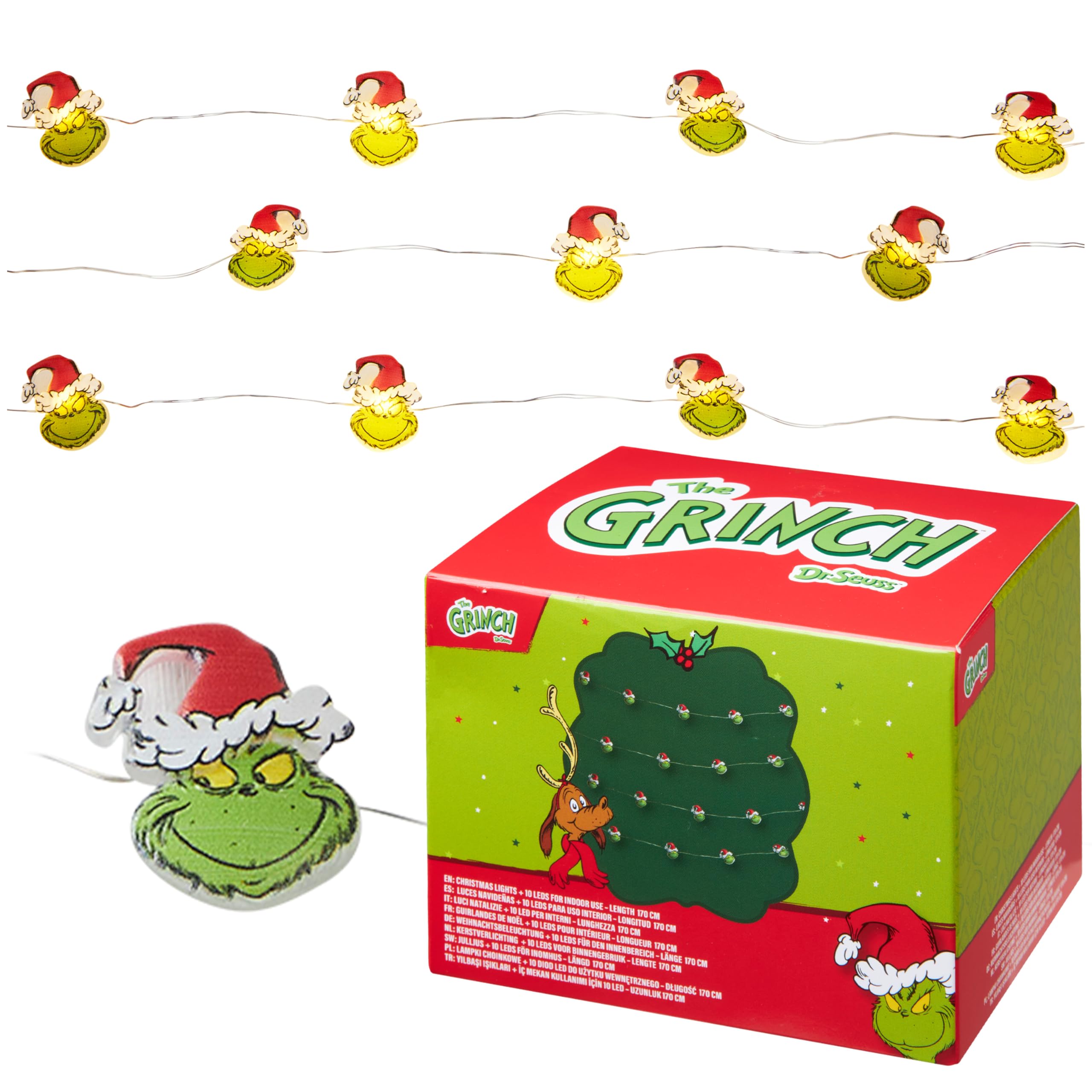 The Grinch LED Christmas Lights Battery Operated Fairy Lights String Light Decorations 170cm Indoor Christmas Tree Lights Xmas (Green 2D)