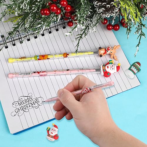 Miniatura 4 de KIMOBER 24 lápices de Navidad, multipunto apilables, con Papá Noel, árbol de Navidad, muñeco de nieve, alce para niños, bolsas de regalos de Navidad