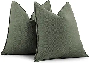 ZWJD Army Green Pillow Covers 26x26 Set of 2 Chenille Throw Pillow Covers with Elegant Design Soft and Luxurious Decorative Throw Pillows for Couch, Bed, and Home Decor