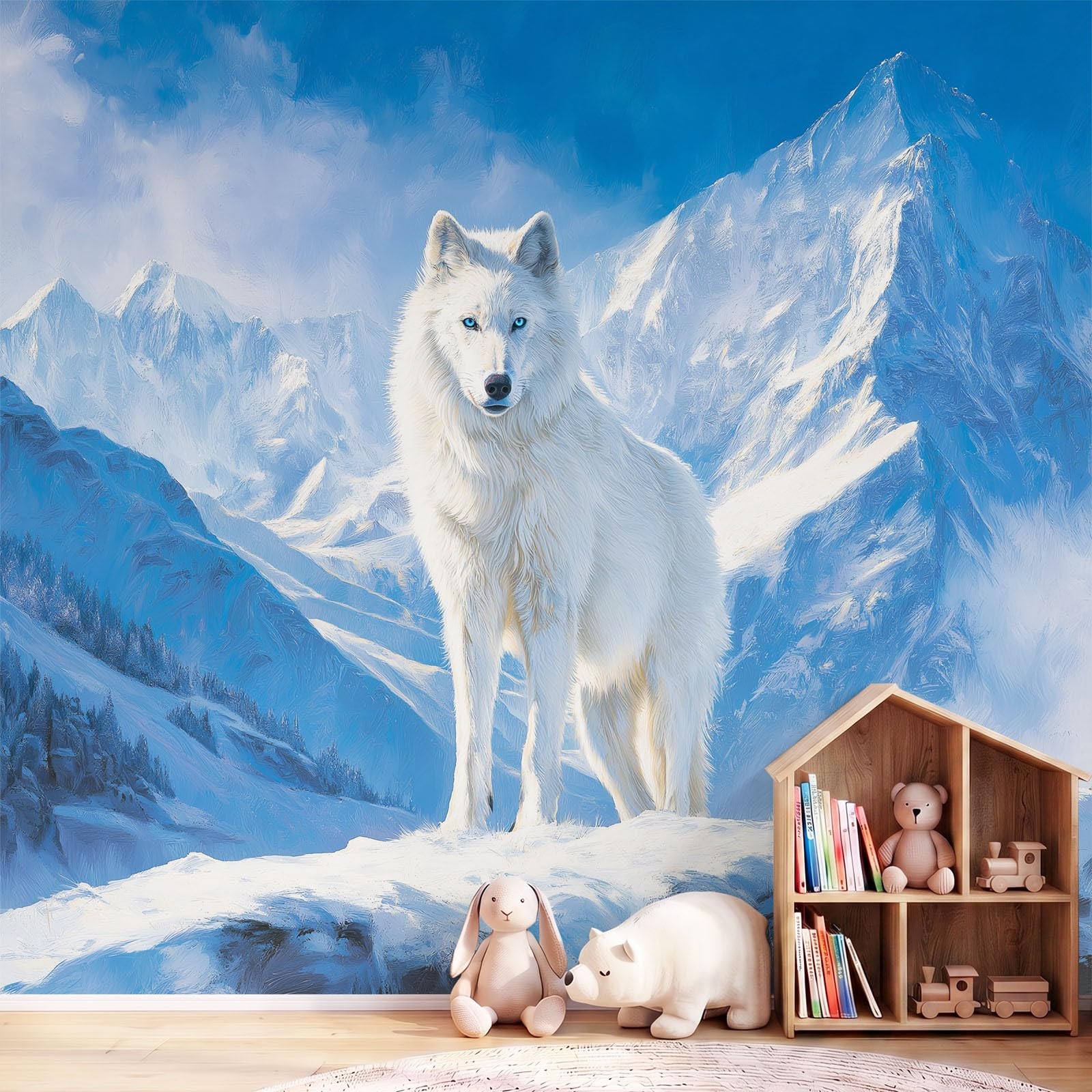 Kinowa, natura, motyw zwierzęcy, wilk, Snow Berg, fototapeta, dekoracja ścienna, tapeta z motywem, 300 x 210 cm, dekoracja ścienna, tapeta ze wzorem do salonu, sypialni