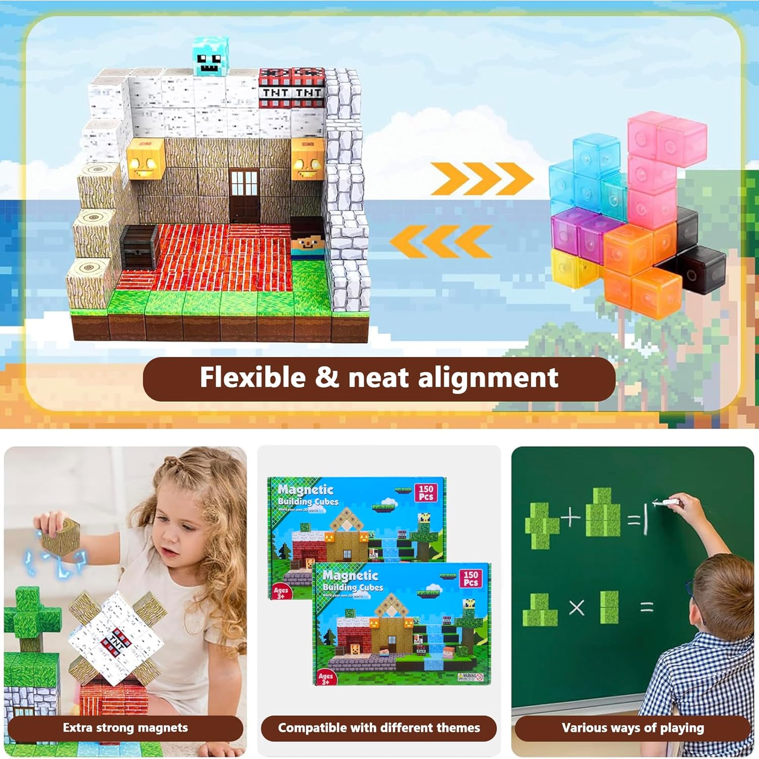 APUNOL 150 PCS Magnetic Blocks for Kids – STEM Magnetic Building Blocks Set, Magnetic Blocks for Boys & Girls Ages 3‑12, Creative Construction Toy Christmas & Birthday Gift