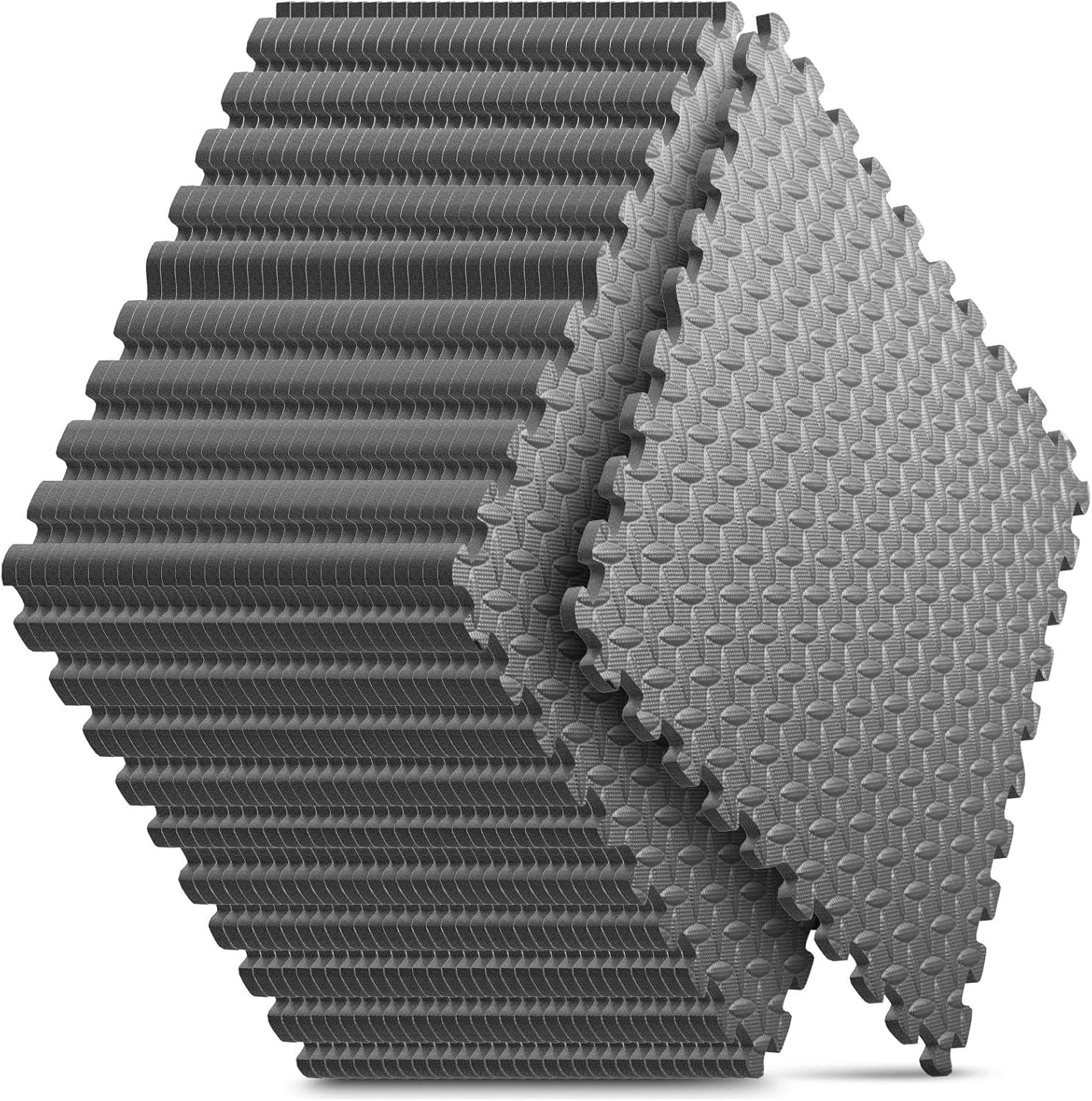 Nazhura 32-Pack EVA Interlocking Foam Gym Mats - 128 sq ft Puzzle Tiles for Home Workouts, Yoga & Kids Play, 24x24x½ in Grey