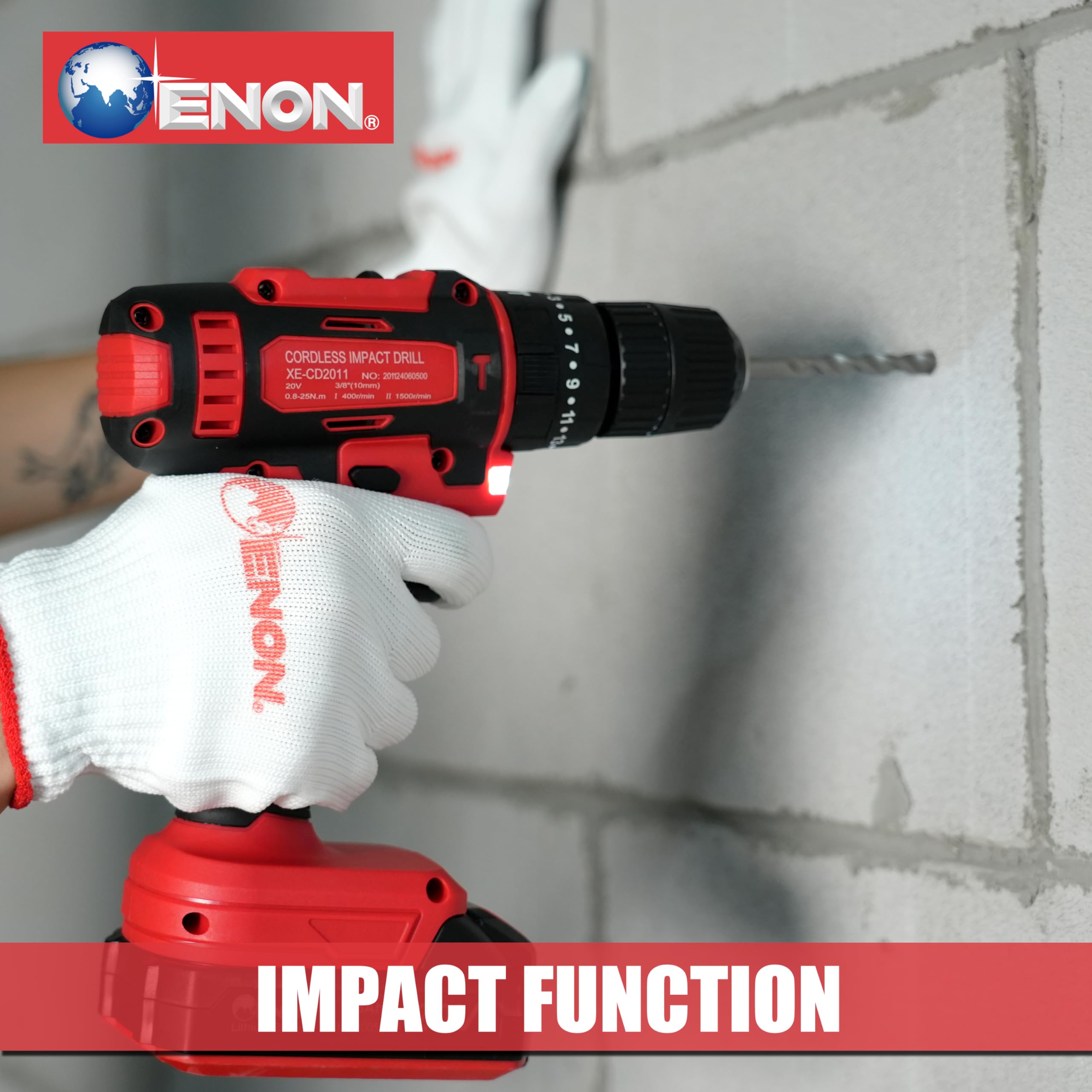 Enon Cordless Impact Drill/Driver for Home Use, 20V, 1500RPM, 22NM Torque, Keyless Chuck 10mm, 25 Level Torque, 2 Speed Modes, 3 Setting Modes, 2 x 1500mAh Batteries, 6 Months Warranty (XE-CD2010) 4