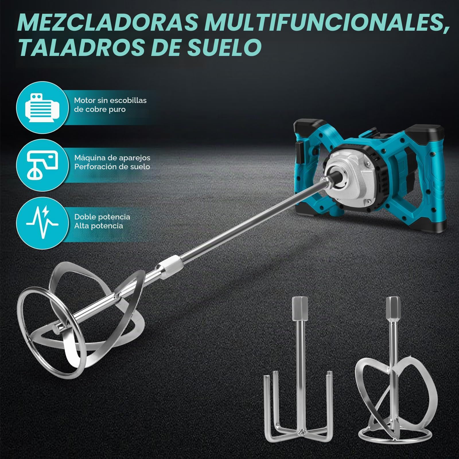 Mezclador de Cemento compatible con Makita batería 18V, 3200W mezclador de mortero de pintura, 6 Velocidades de Ajuste Hormigonera, para cemento, polvo de masilla, pintura (sin batería)