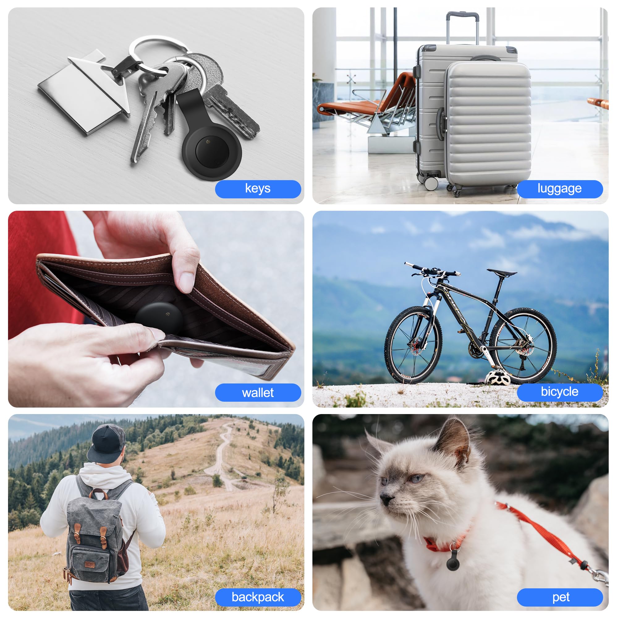 Confezione da 2 Smart Air Tracker per Apple Find My (solo iOS), localizzatore di chiavi per bagagli, portafogli, biciclette e altro ancora, impermeabile IPX6, viene fornito con 2 cordini in