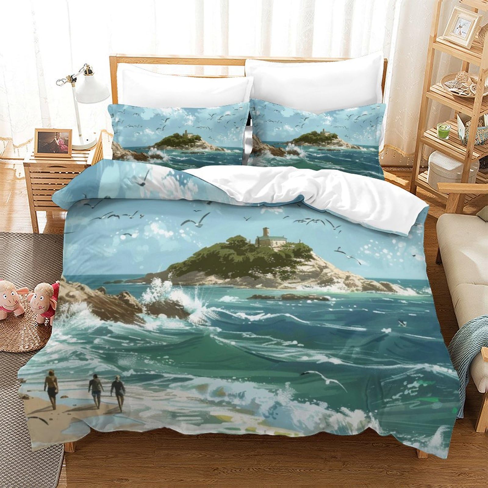 Ensemble de literie la mouette imprimé 3D avec housse de couette super king