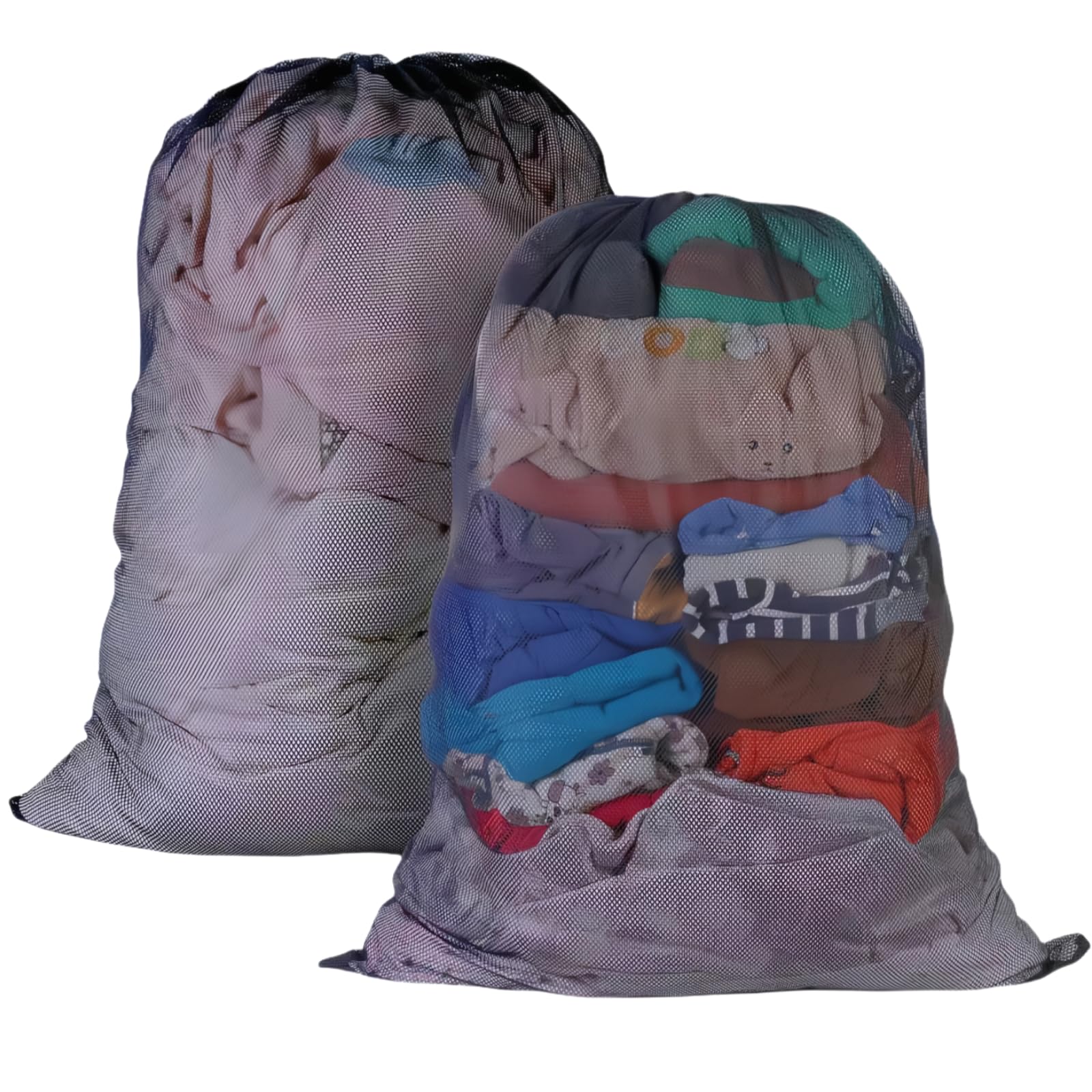 2 Pack Large Mesh Laundry Bag, 27×36inch Black Laundry Hamper Liner, Heavy Duty Mesh Laundry Bags Drawstring Lockable, Machine Washable, for Ball Storage, Travel, Toys, Sports Factories, Dorms