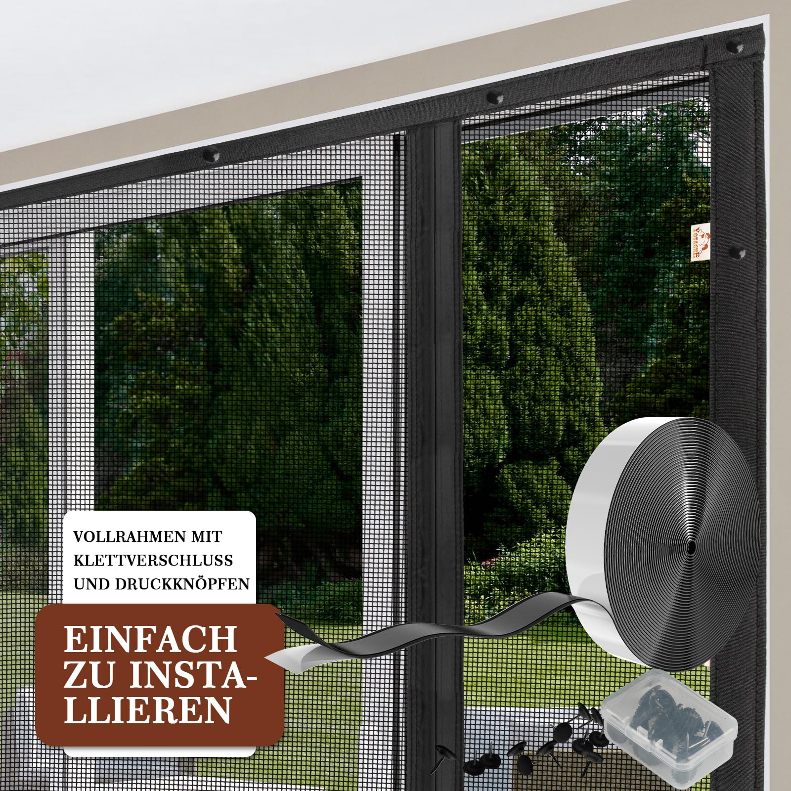 Yotache Fliegengitter Doppeltür Nach Maß, Magnet Fliegengitter auf Maß aus Polyester, Breite 190-210cm, Ohne Bohren, Schwarz/Weiß/Grau