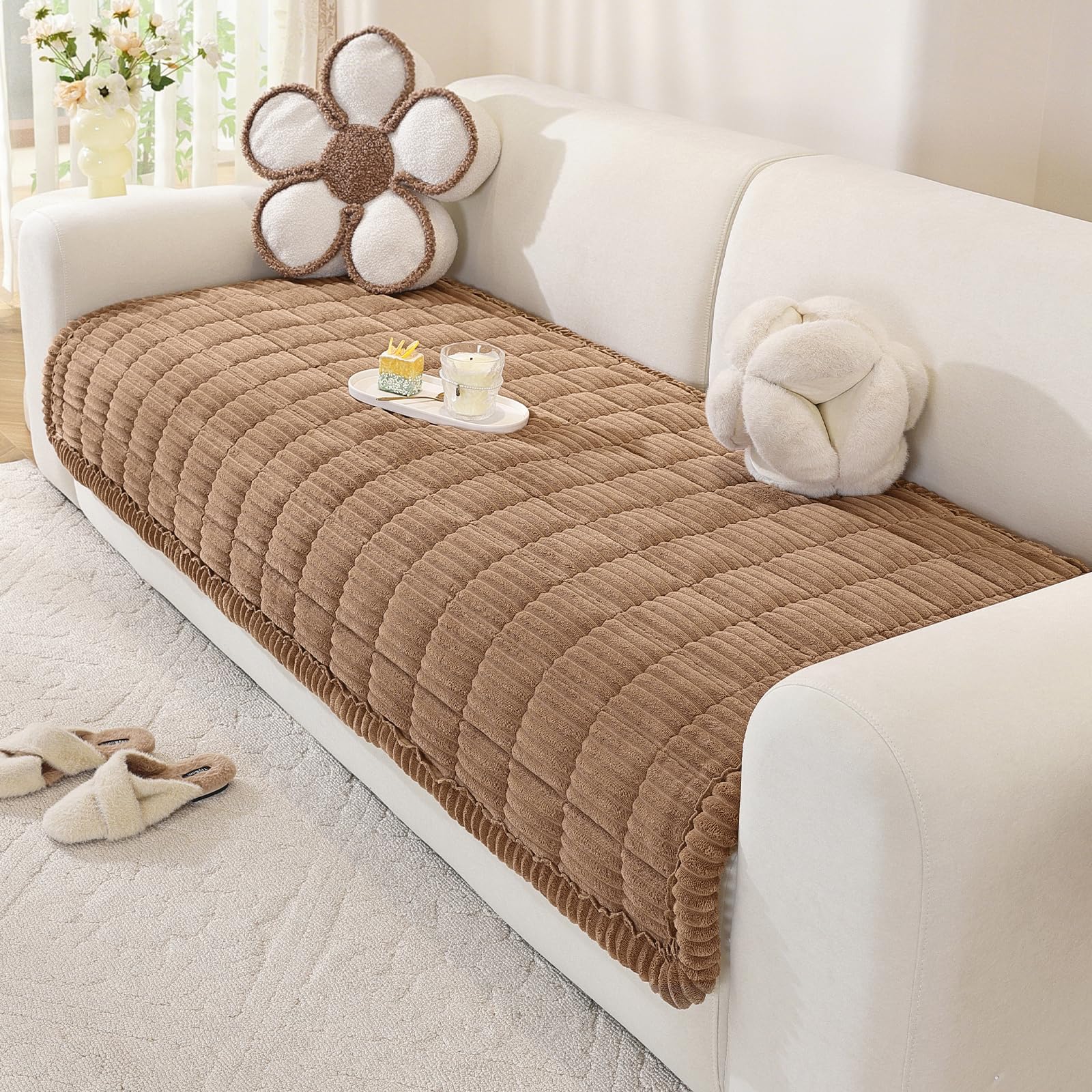 Couch Cover for Dogs Washable, Pet Couch Covers for Sofa, Soft Fuzzy Sectional Sofa Cover L Shape, Thick Couch Protector Pet Friendly, Paw Cart Dog