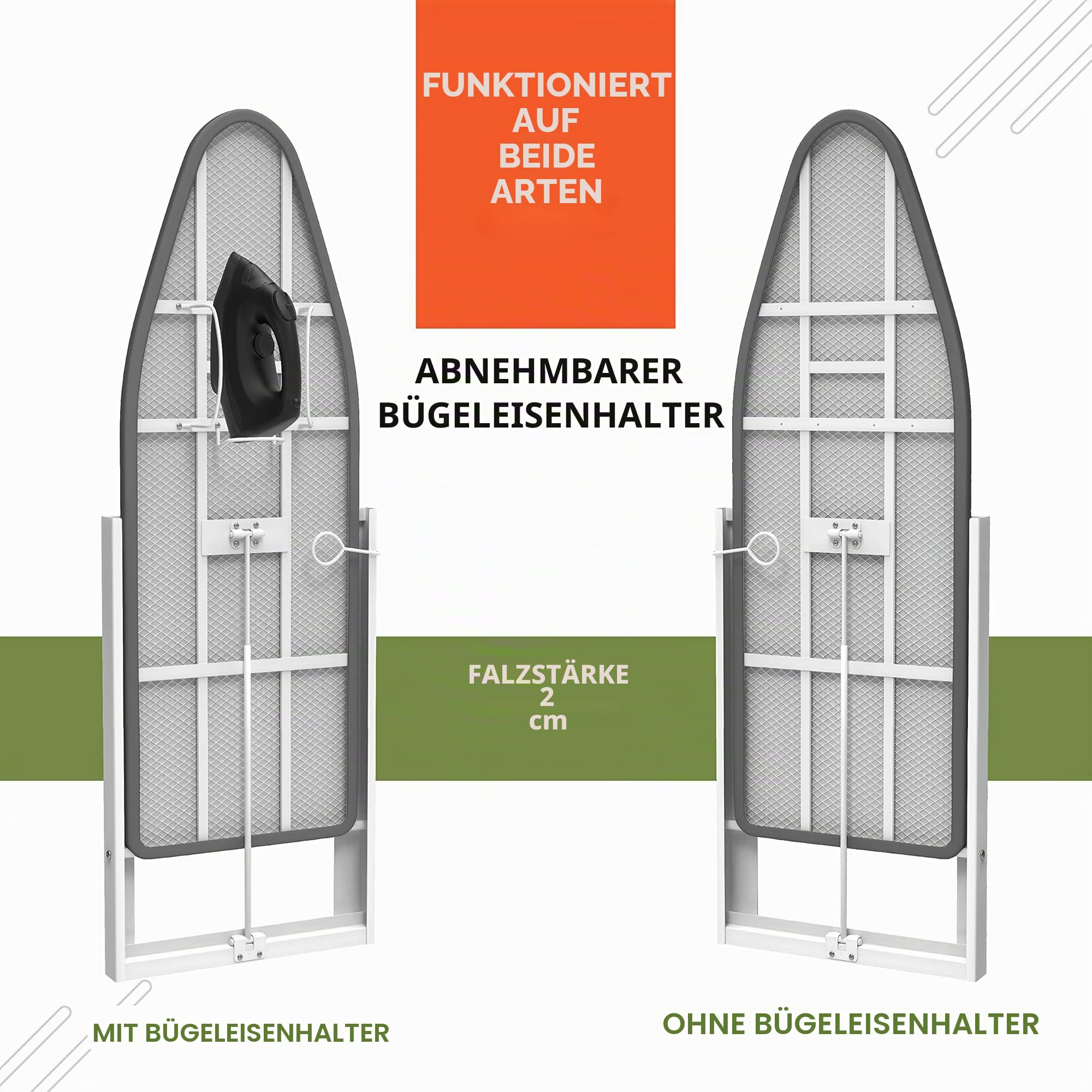Xabitat Wandbügelbrett - Kompakte Halterung Zusammenklappbares Bügelbrett für kleine Räume - Platzsparend mit Baumwollgewebebezug (Grau, Mit Halter)