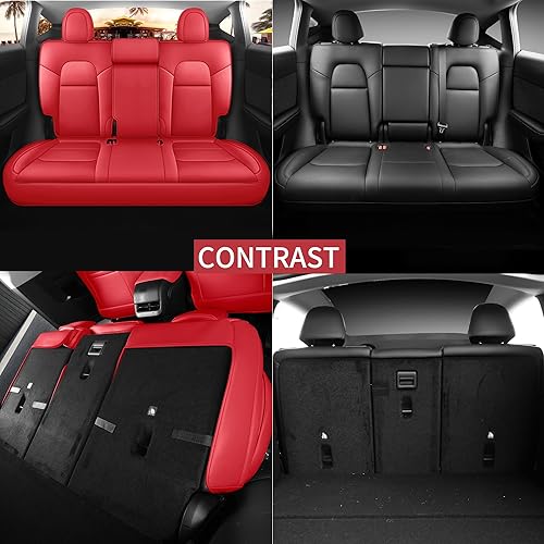 Miniatura 6 de Fundas de asiento para Tesla Model Y 2020-2024, 12 piezas, impermeables, de piel de napa totalmente envuelta, personalizada para Tesla Model Y